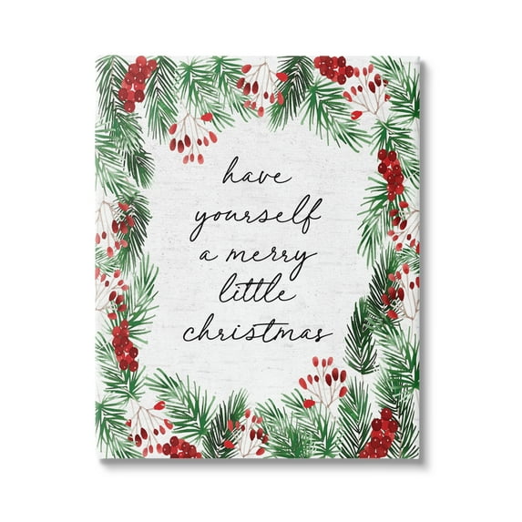 Stupell Industries Merry Little Christmas Script Holiday Painting Gallery Wrapped Canvas Art Print Wall Art, 16 x 20