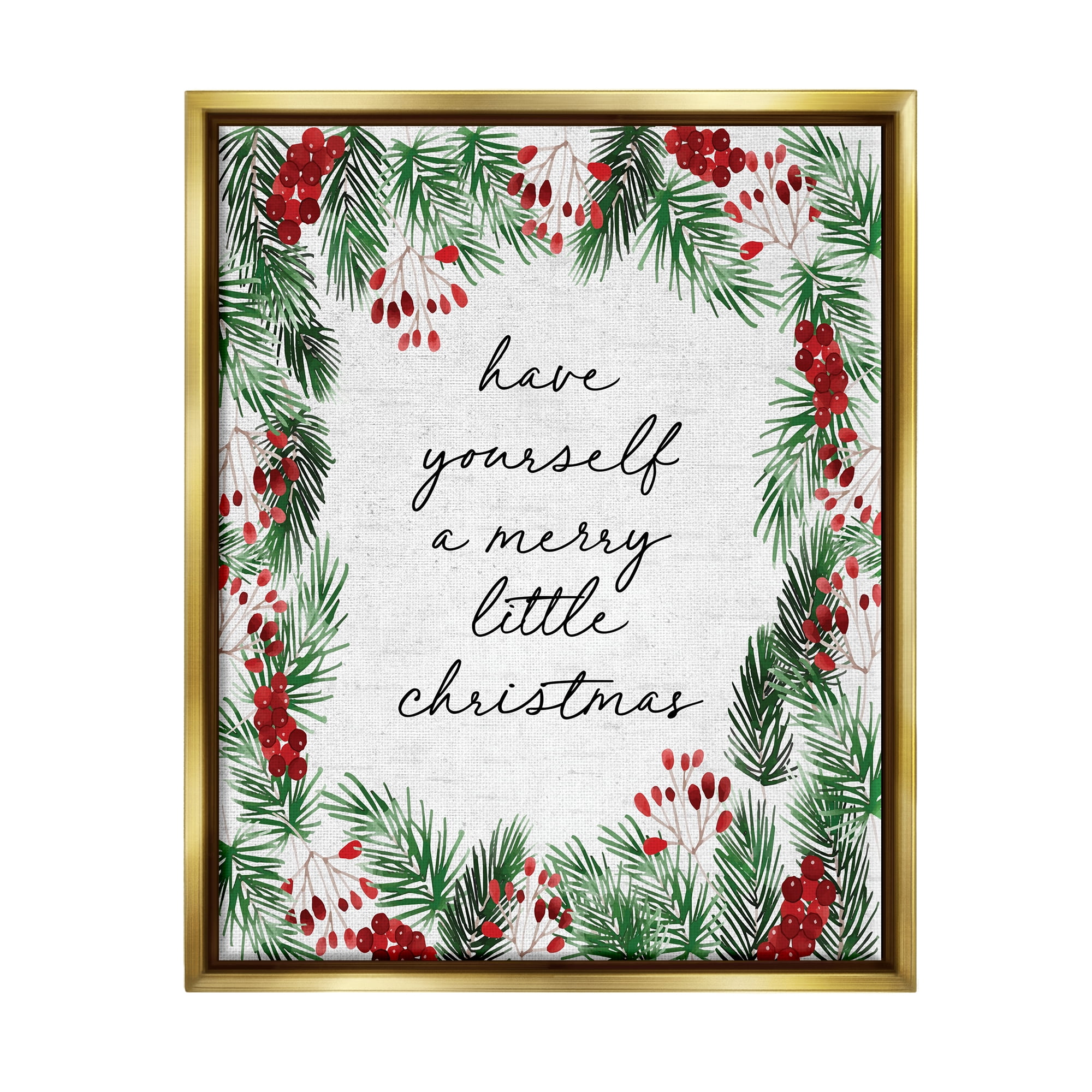 Stupell Industries Merry Little Christmas Script Holiday Painting Gold Floater Framed Canvas Art Print Wall Art, 25 x 31