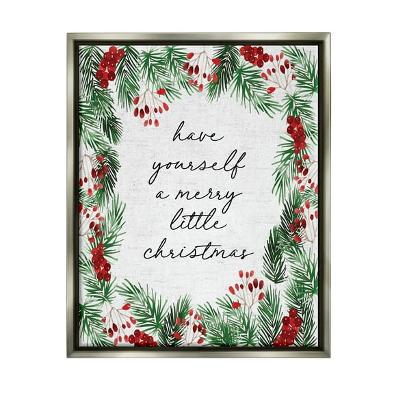 Stupell Industries Merry Little Christmas Script Holiday Painting Gray Floater Framed Canvas Art Print Wall Art, 17 x 21