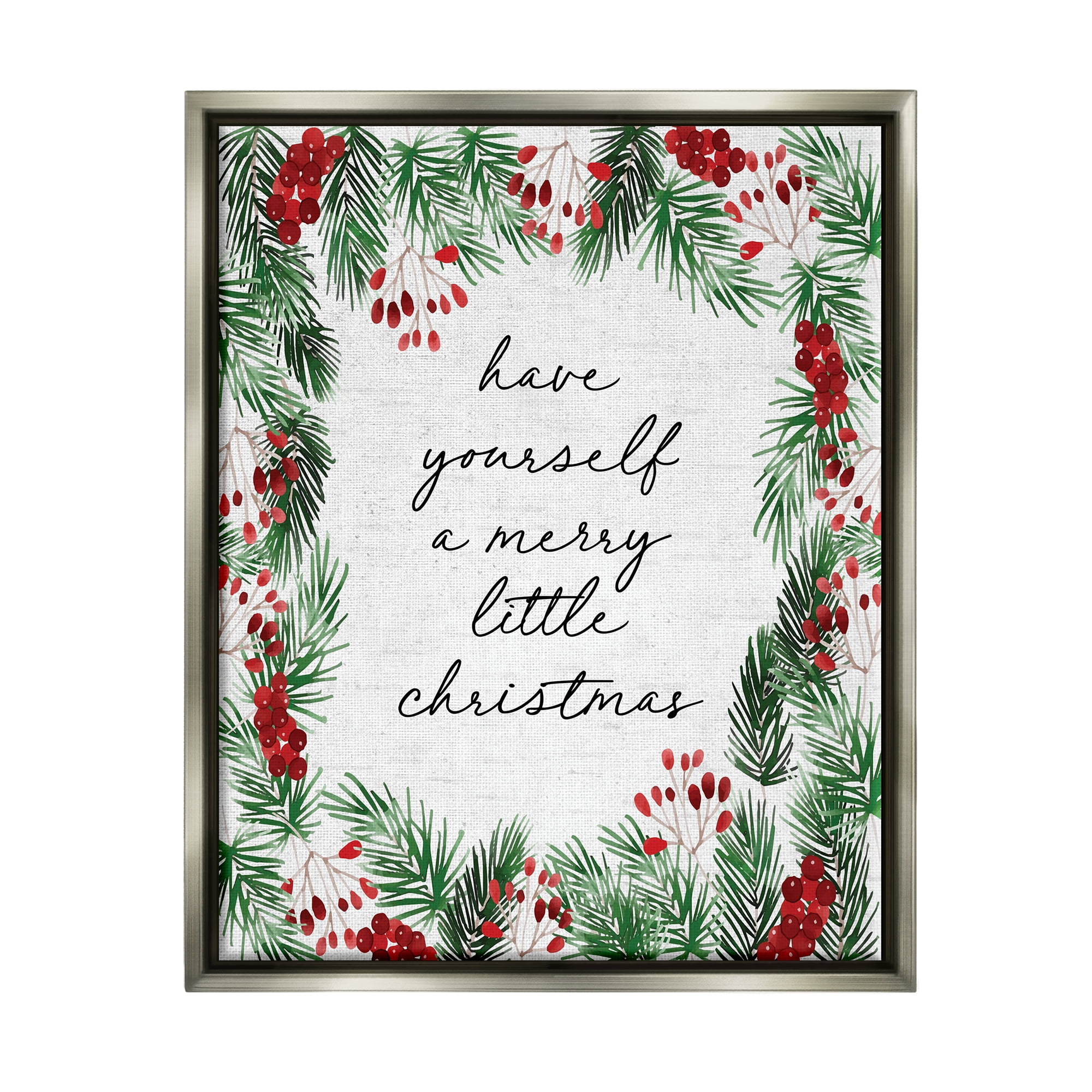 Stupell Industries Merry Little Christmas Script Holiday Painting Gray Floater Framed Canvas Art Print Wall Art, 25 x 31