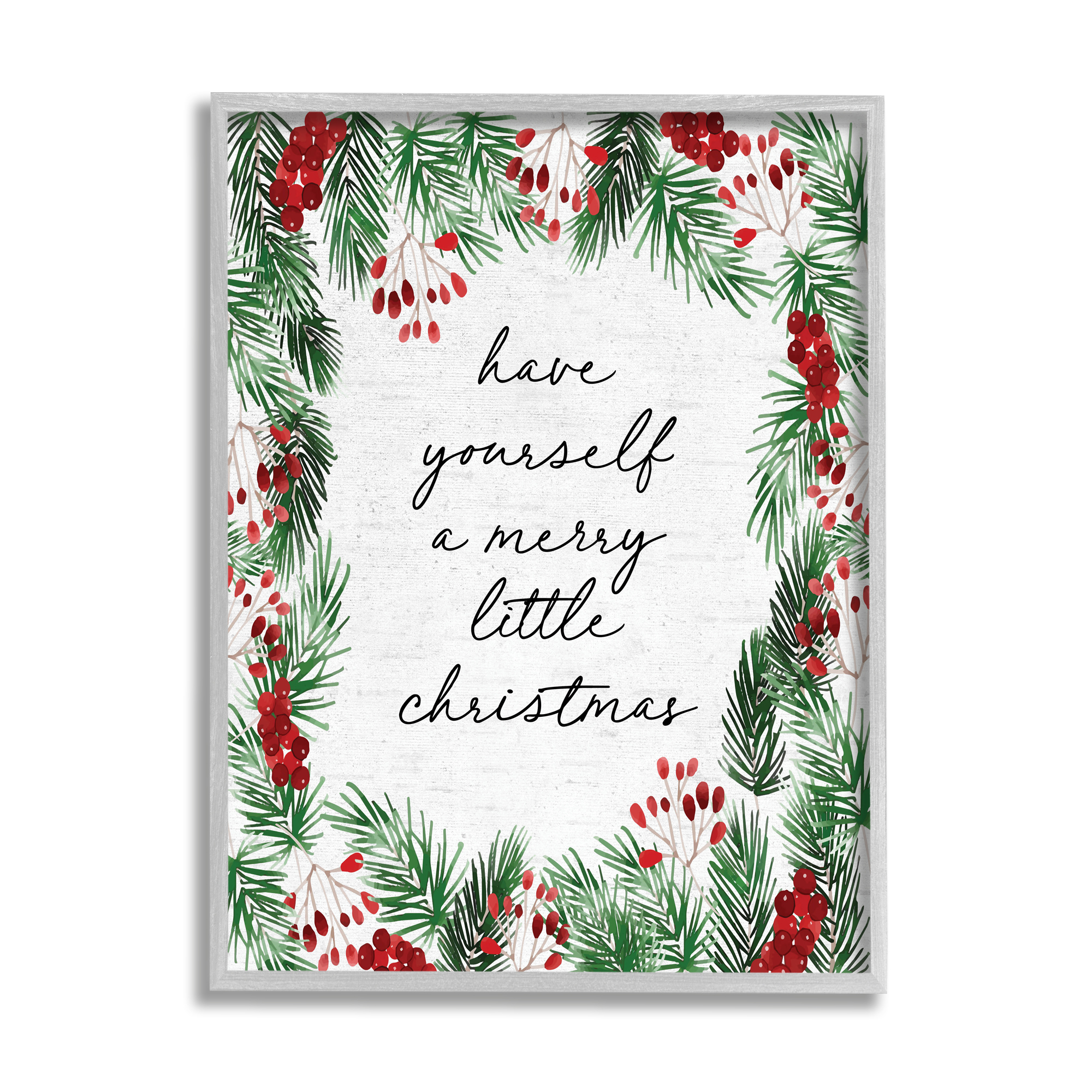 Stupell Industries Merry Little Christmas Script Holiday Painting Gray Framed Art Print Wall Art, 11 x 14