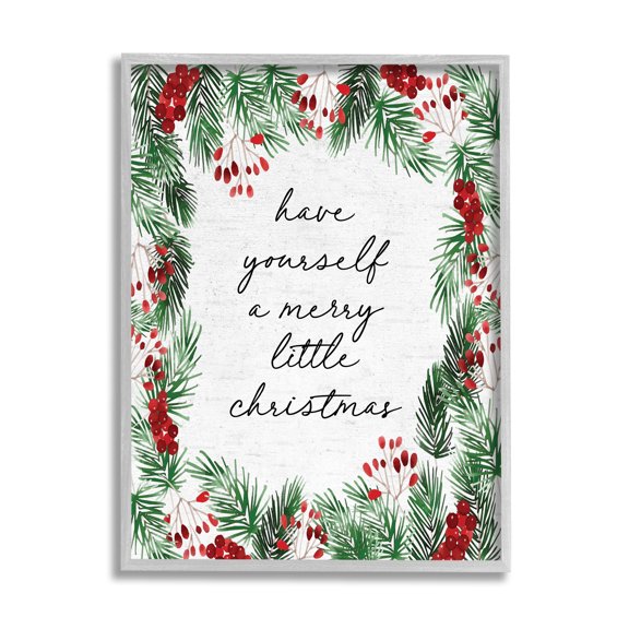 Stupell Industries Merry Little Christmas Script Holiday Painting Gray Framed Art Print Wall Art, 16 x 20