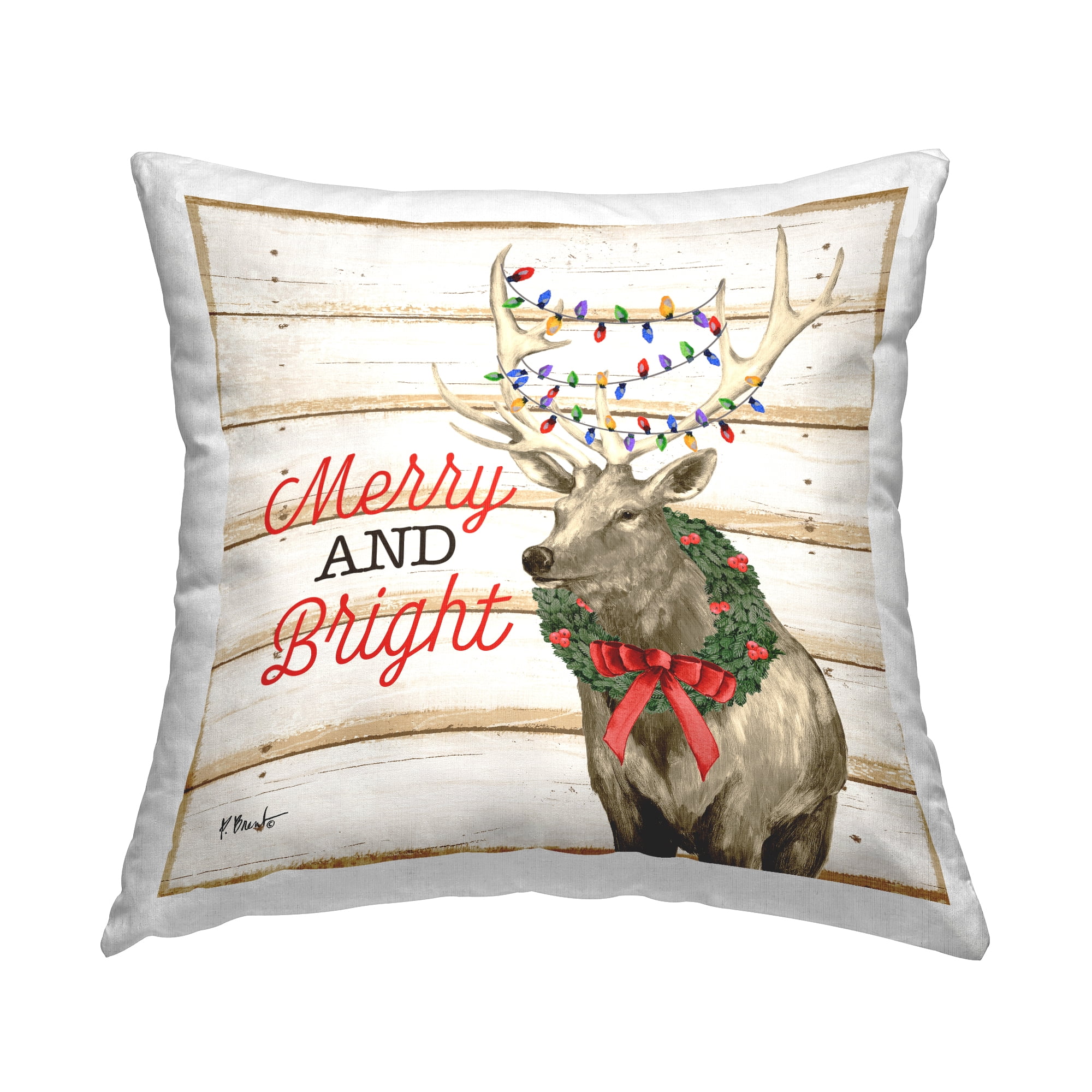 Stupell Industries Merry Lodge Elk Phrase Square Decorative Printed Throw Pillow, 18 x 18