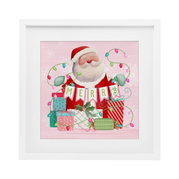 Stupell Industries Merry Pinkmas Santa White Framed Print Under Glass design by Nicole Tamarin, 13 x 13