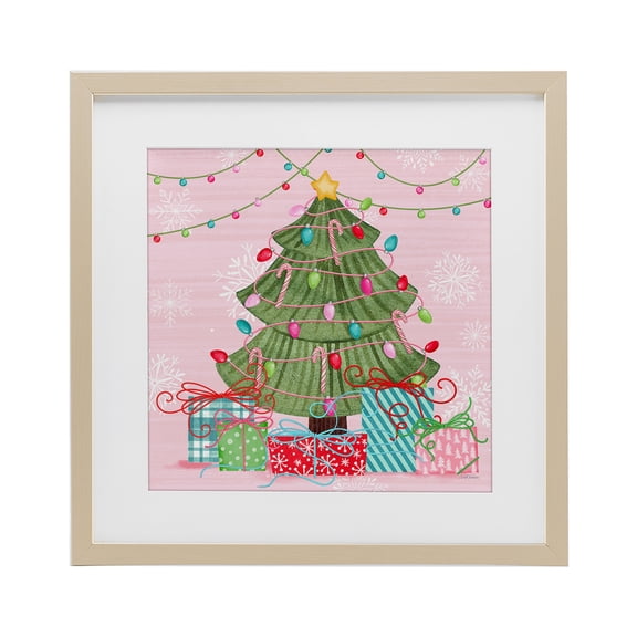 Stupell Industries Merry Pinkmas Tree Birch Framed Print Under Glass design by Nicole Tamarin, 13 x 13