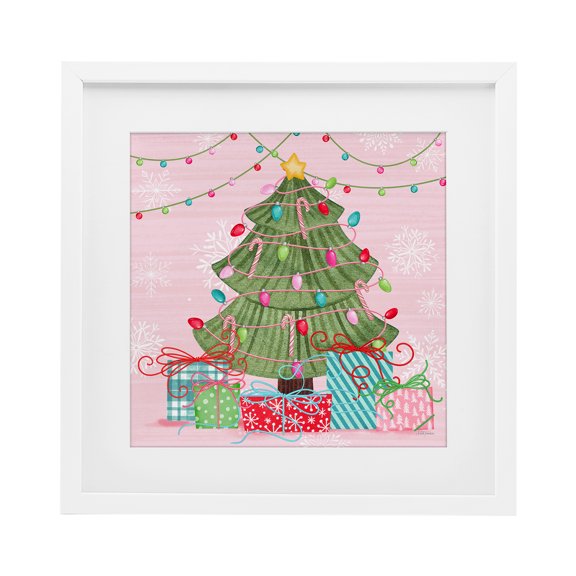 Stupell Industries Merry Pinkmas Tree White Framed Print Under Glass design by Nicole Tamarin, 16 x 16