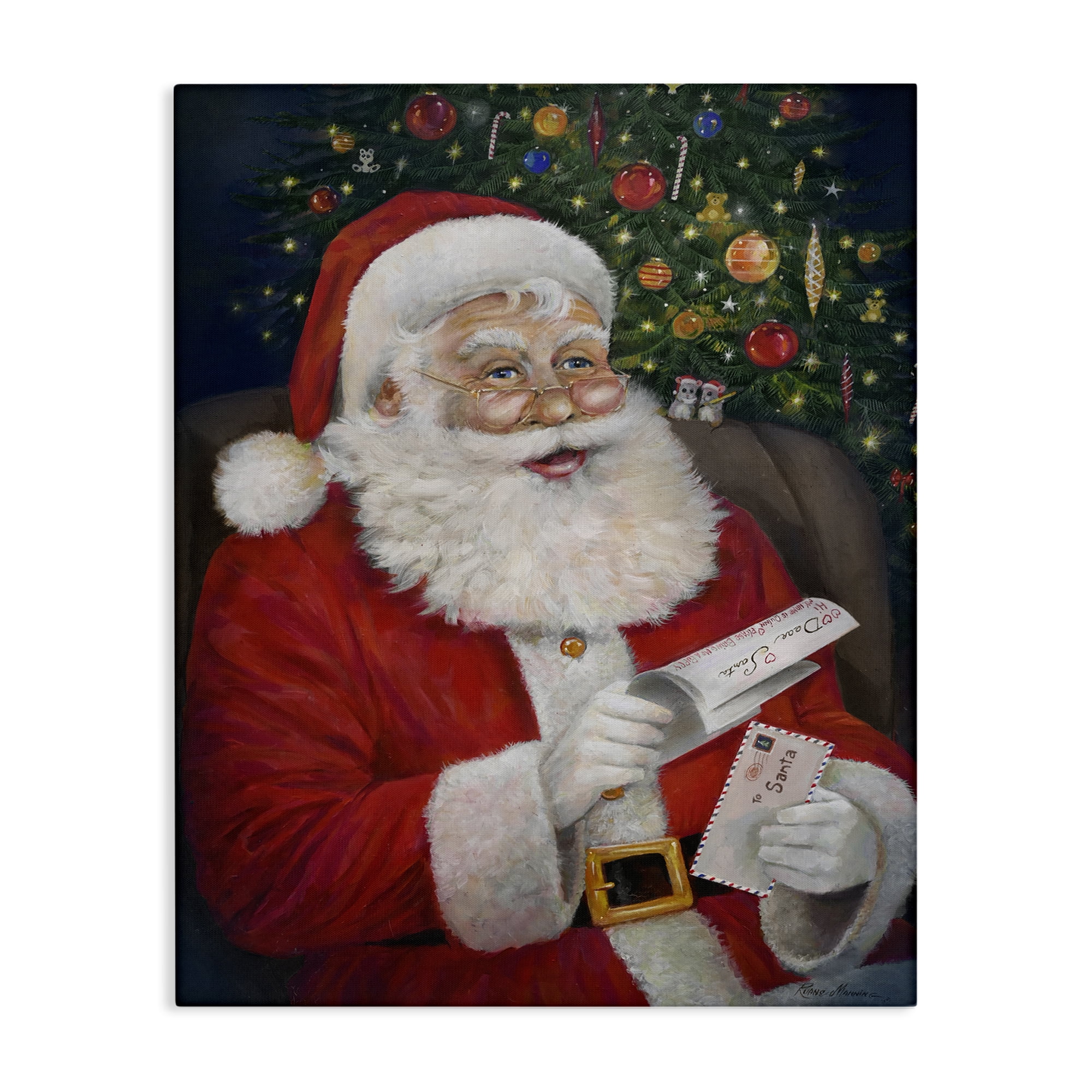 Stupell Industries Merry Santa Claus Holiday Painting Gallery Wrapped Canvas Art Prints Wall Art, 36 x 48