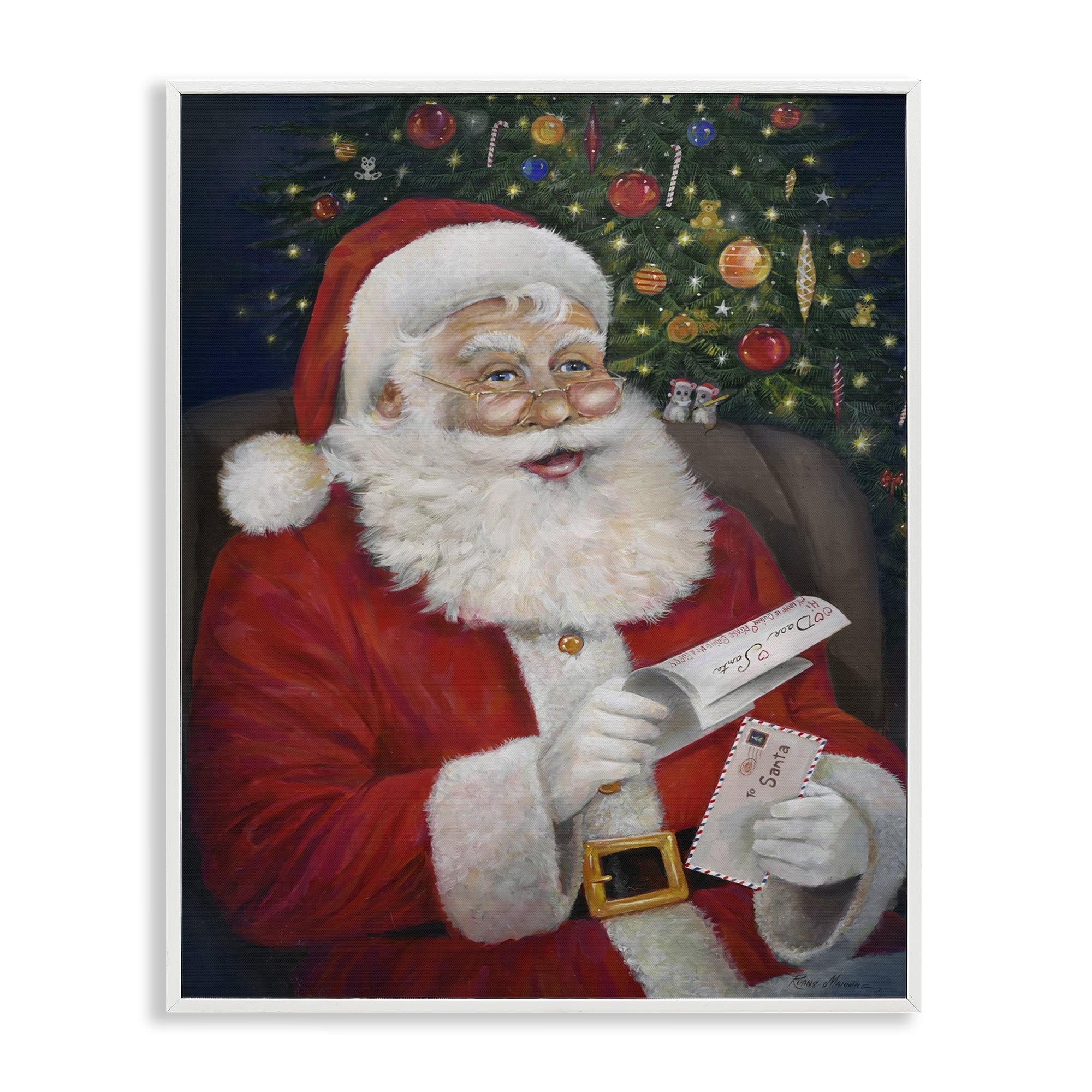 Stupell Industries Merry Santa Claus Holiday Painting White Framed Art Prints Wall Art, 11 x 14