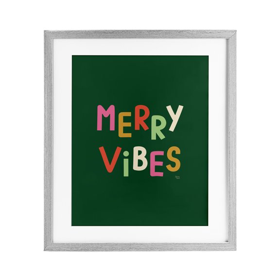 Stupell Industries Merry Vibes Colorful Text Gray Framed Print Under Glass design by Jessica Beck, 16 x 13