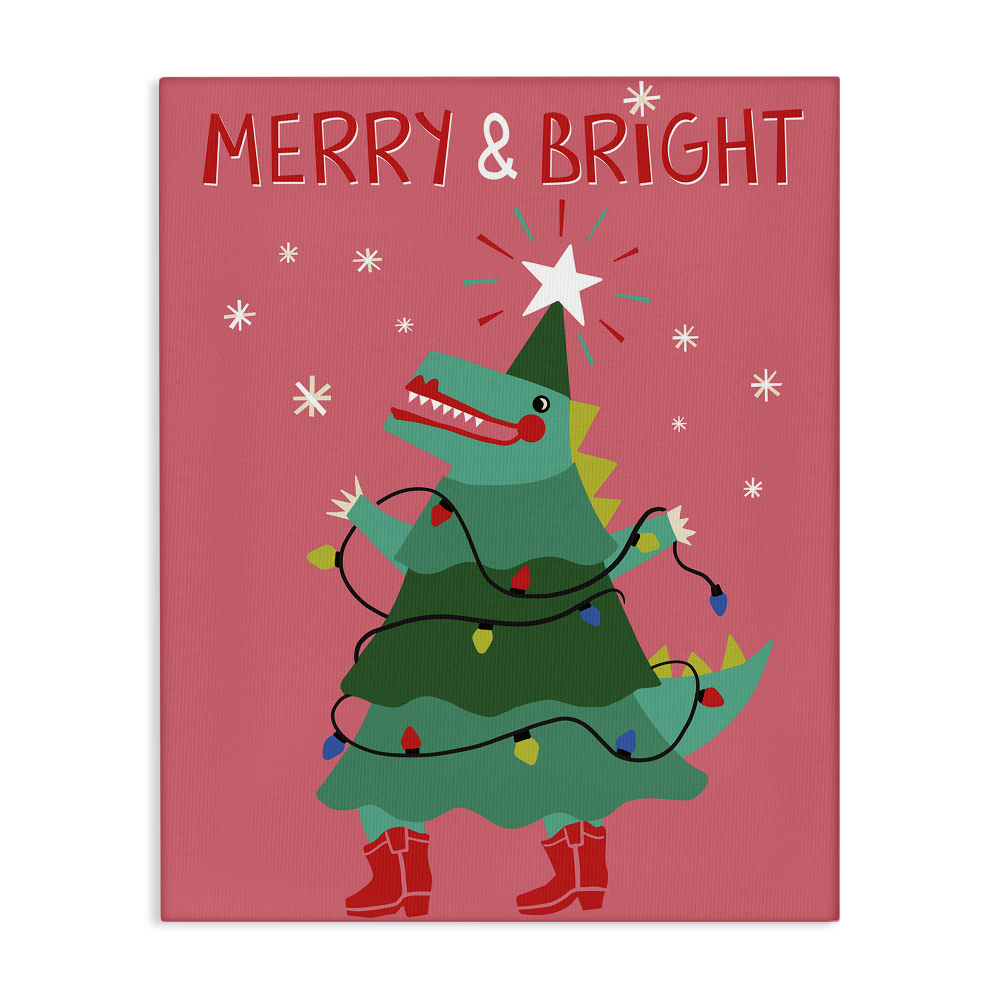 Stupell Industries Merry and Bright Dinosaur Holiday Painting Gallery Wrapped Canvas Art Prints Wall Art, 30 x 40