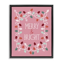 Stupell Industries Merry and Bright Pink Holiday Painting Black Floater Framed Canvas Art Prints Wall Art, 17 x 21