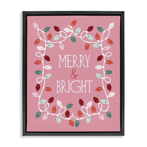 Stupell Industries Merry and Bright Pink Holiday Painting Black Floater Framed Canvas Art Prints Wall Art, 17 x 21