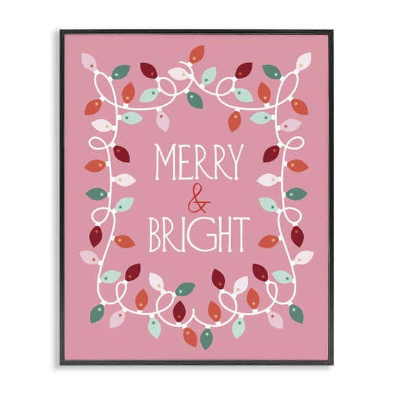 Stupell Industries Merry and Bright Pink Holiday Painting Black Framed Art Prints Wall Art, 11 x 14