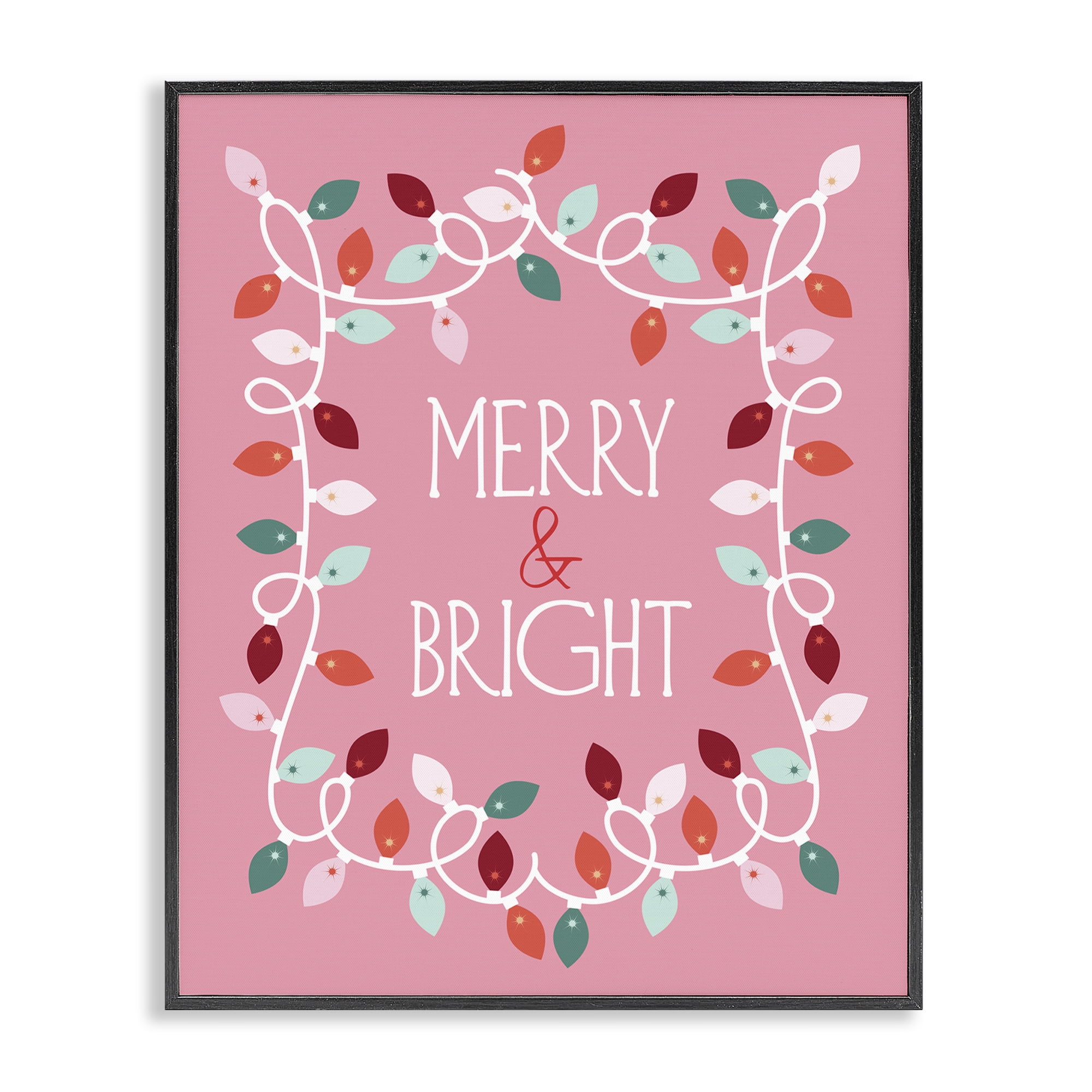 Stupell Industries Merry and Bright Pink Holiday Painting Black Framed Art Prints Wall Art, 16 x 20