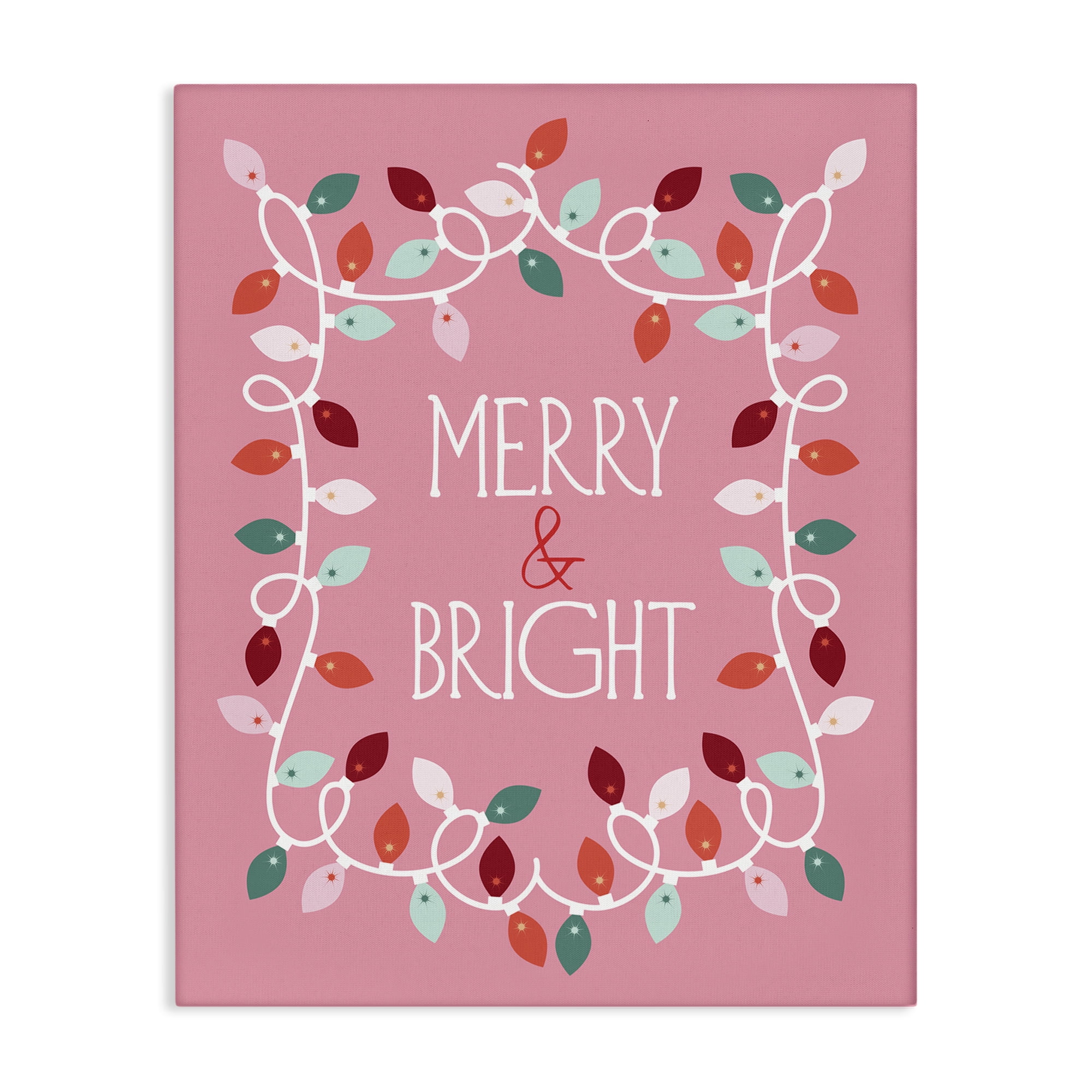 Stupell Industries Merry and Bright Pink Holiday Painting Gallery Wrapped Canvas Art Prints Wall Art, 16 x 20