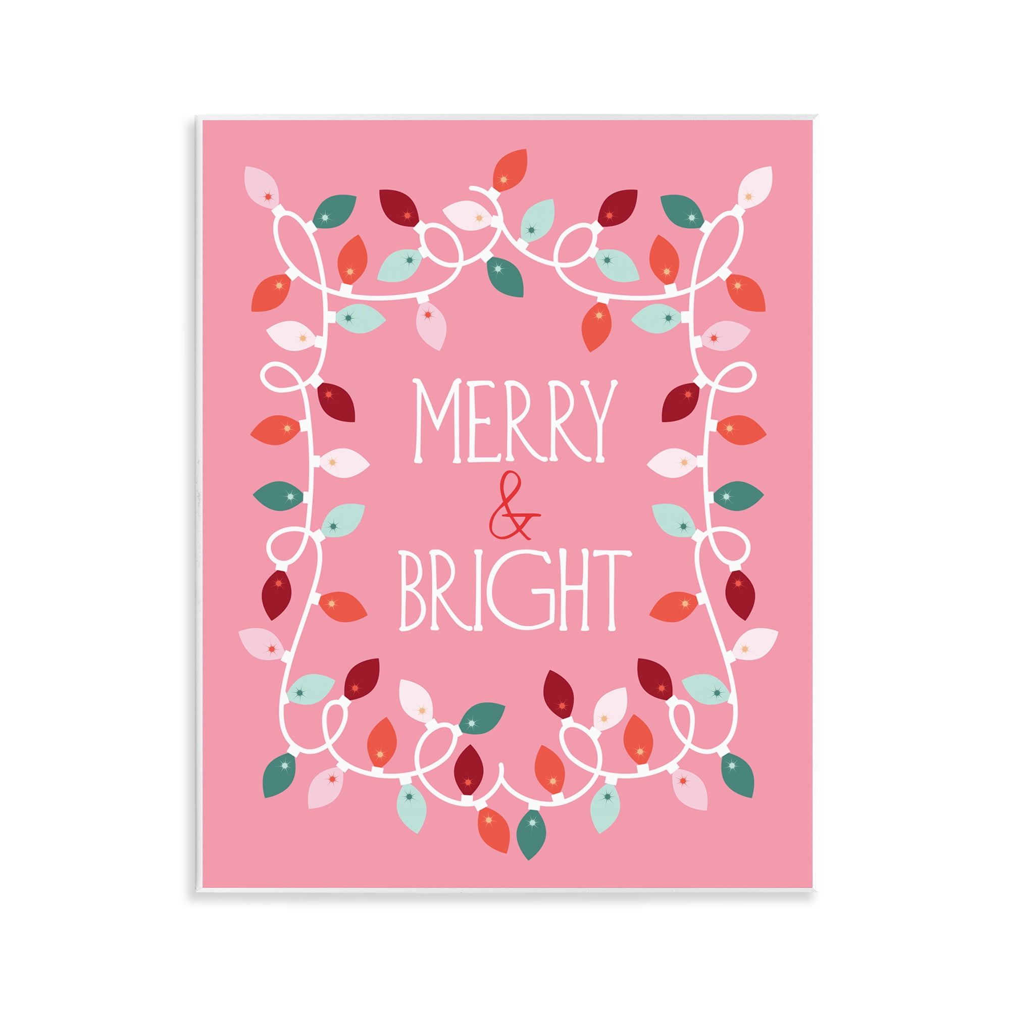 Stupell Industries Merry and Bright Pink Holiday Painting Unframed Art Prints Wall Art, 11 x 14