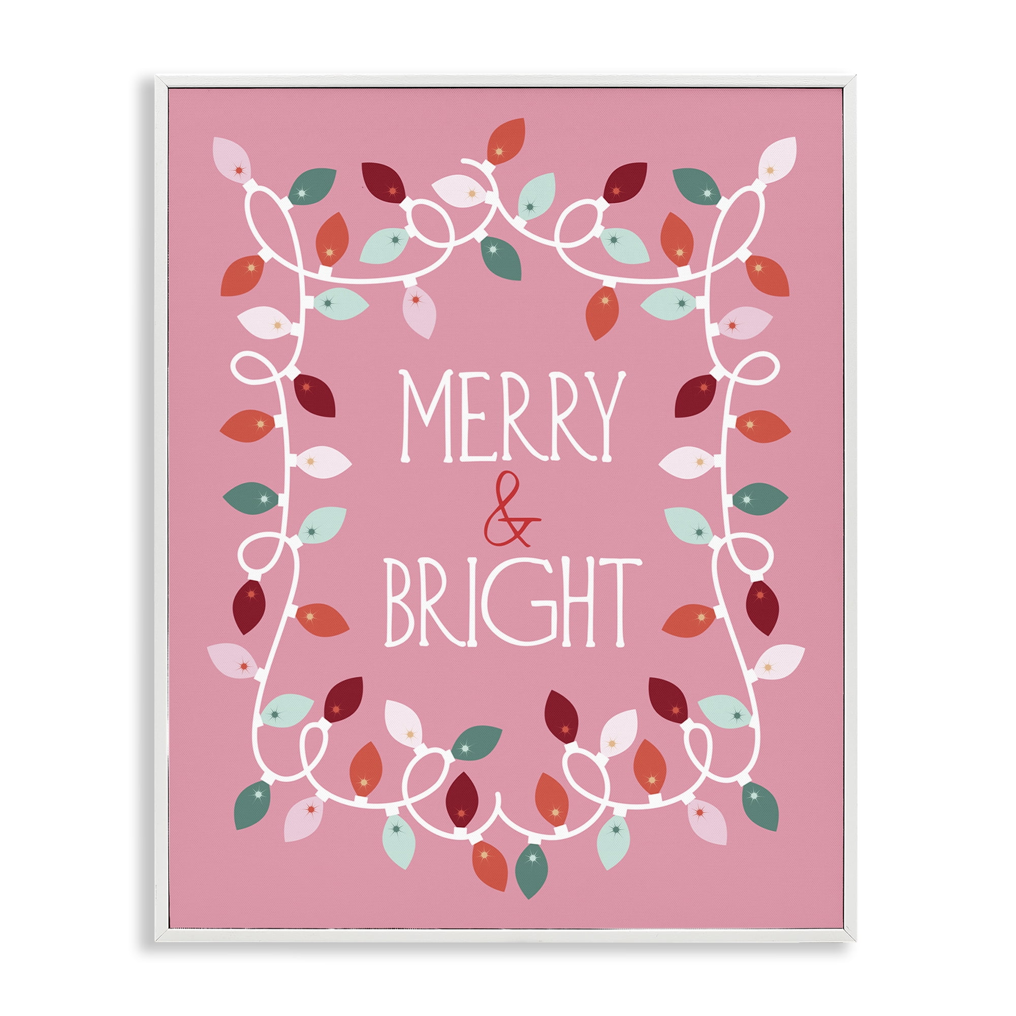 Stupell Industries Merry and Bright Pink Holiday Painting White Framed Art Prints Wall Art, 11 x 14