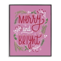 Stupell Industries Merry and Bright Pink Pine Holiday Painting Black Framed Art Prints Wall Art, 11 x 14