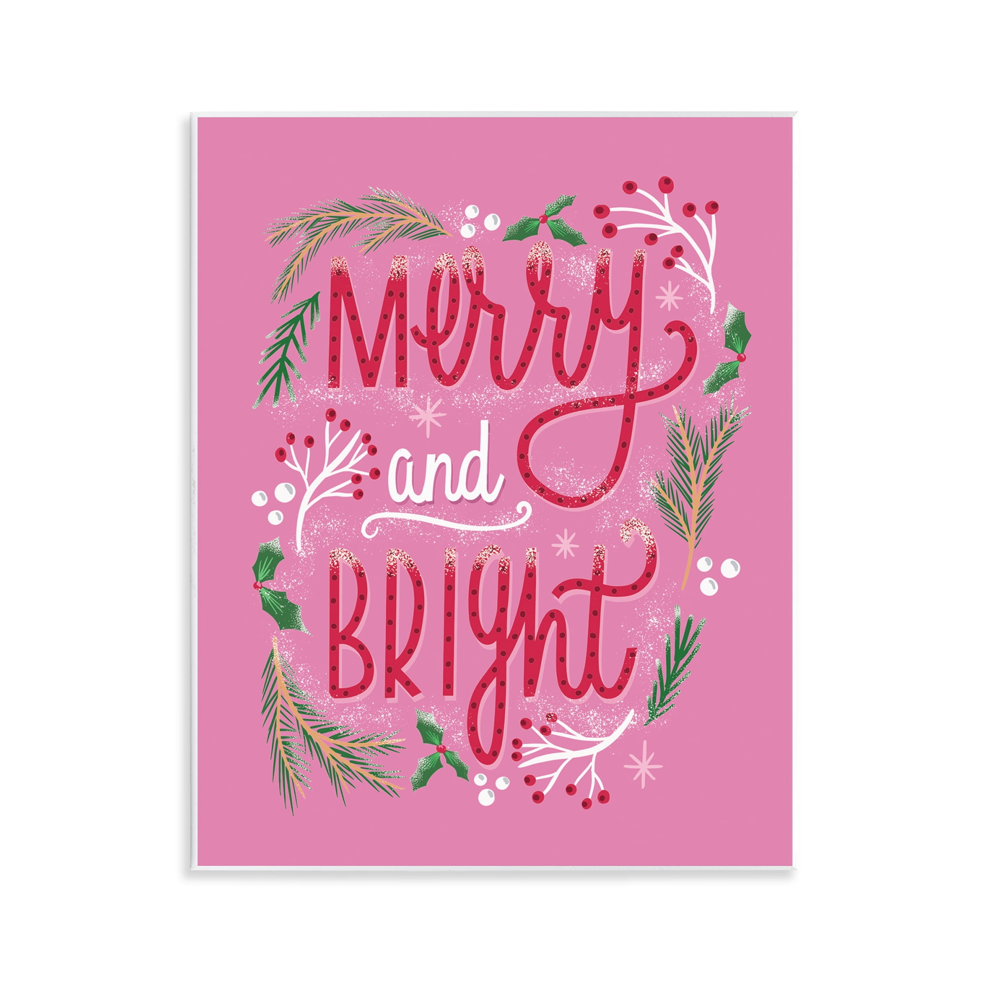 Stupell Industries Merry and Bright Pink Pine Holiday Painting Unframed Art Prints Wall Art, 11 x 14
