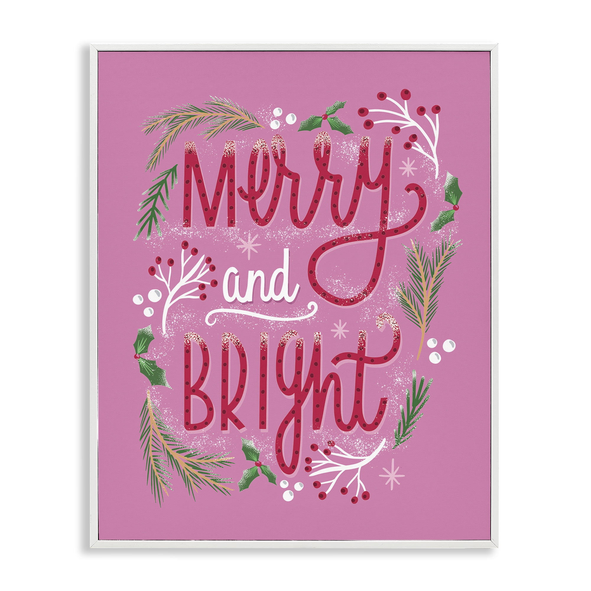 Stupell Industries Merry and Bright Pink Pine Holiday Painting White Framed Art Prints Wall Art, 11 x 14