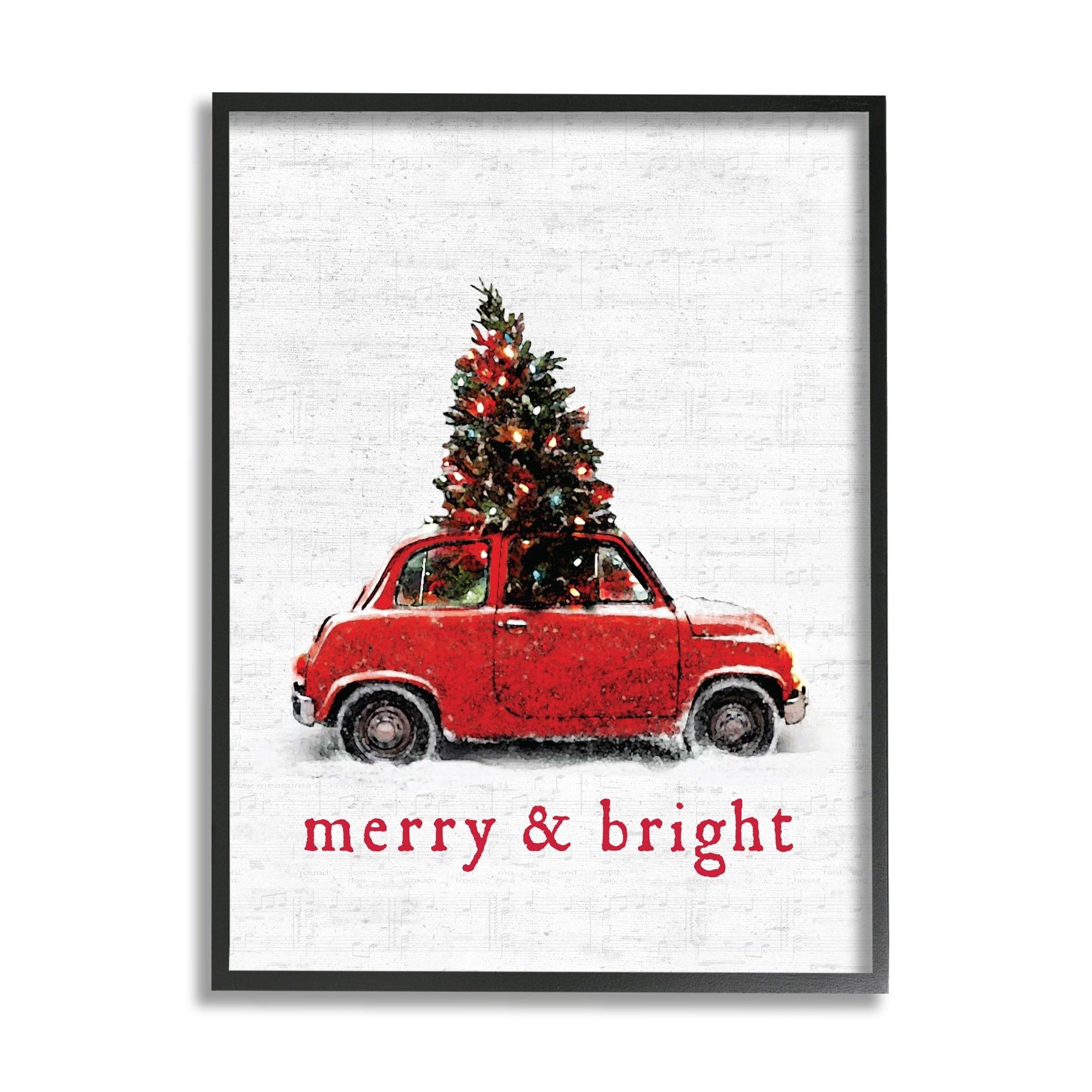 Stupell Industries Merry and Bright Quote Vintage Red Christmas Car Holiday Painting Black Framed Art Print Wall Art, 11 x 14