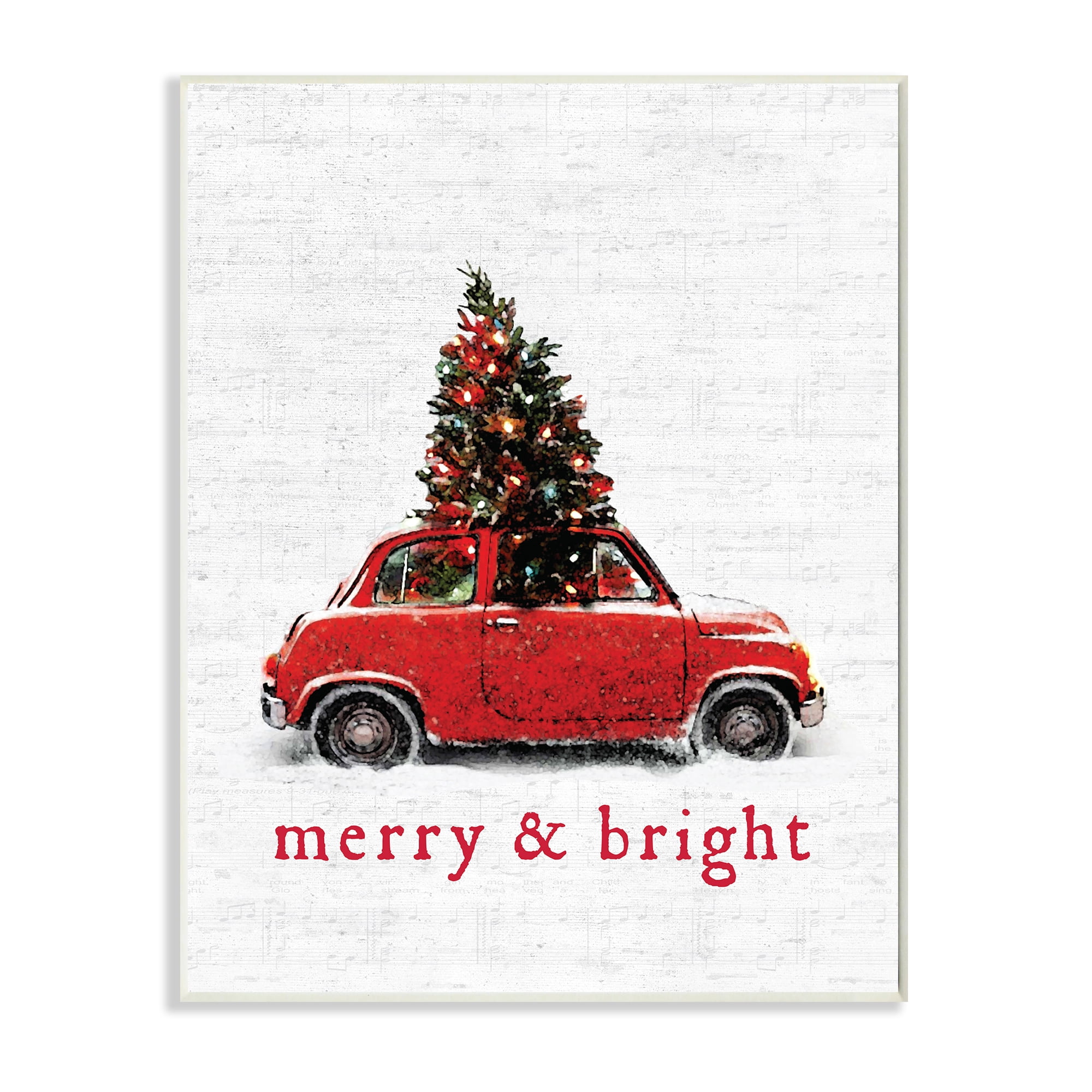 Stupell Industries Merry and Bright Quote Vintage Red Christmas Car Holiday Painting Wall Plaque Art Print Wall Art, 10 x 15