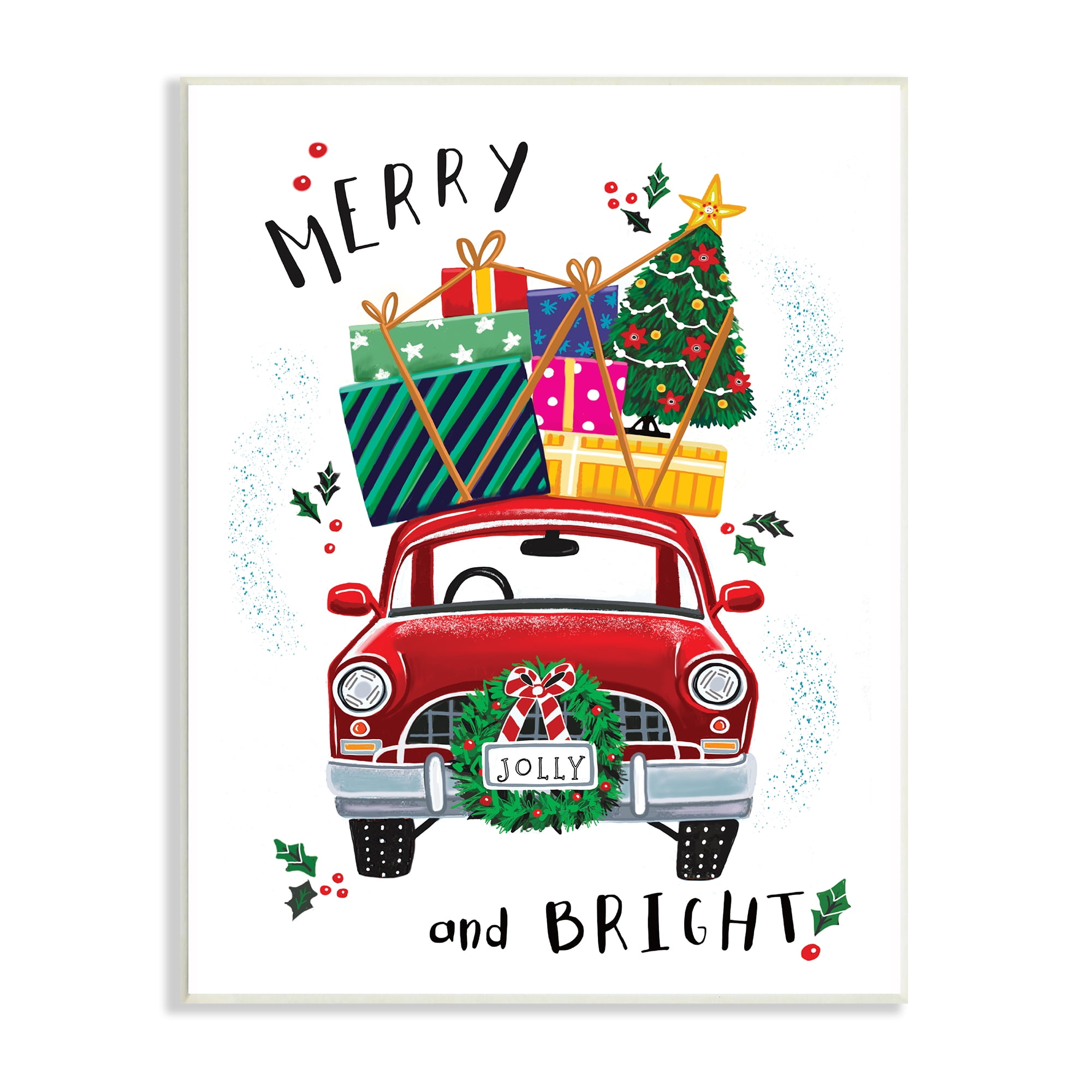 Stupell Industries Merry and Bright Sentiment Red Holly Farm Truck, 13 x 19, Design by Elizabeth Tyndall