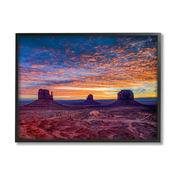 Stupell Industries Mesa Buttes Desert Canyon Radiant Orange Sunset Photograph Black Framed Art Print Wall Art, Design by Andy Crawford Photography