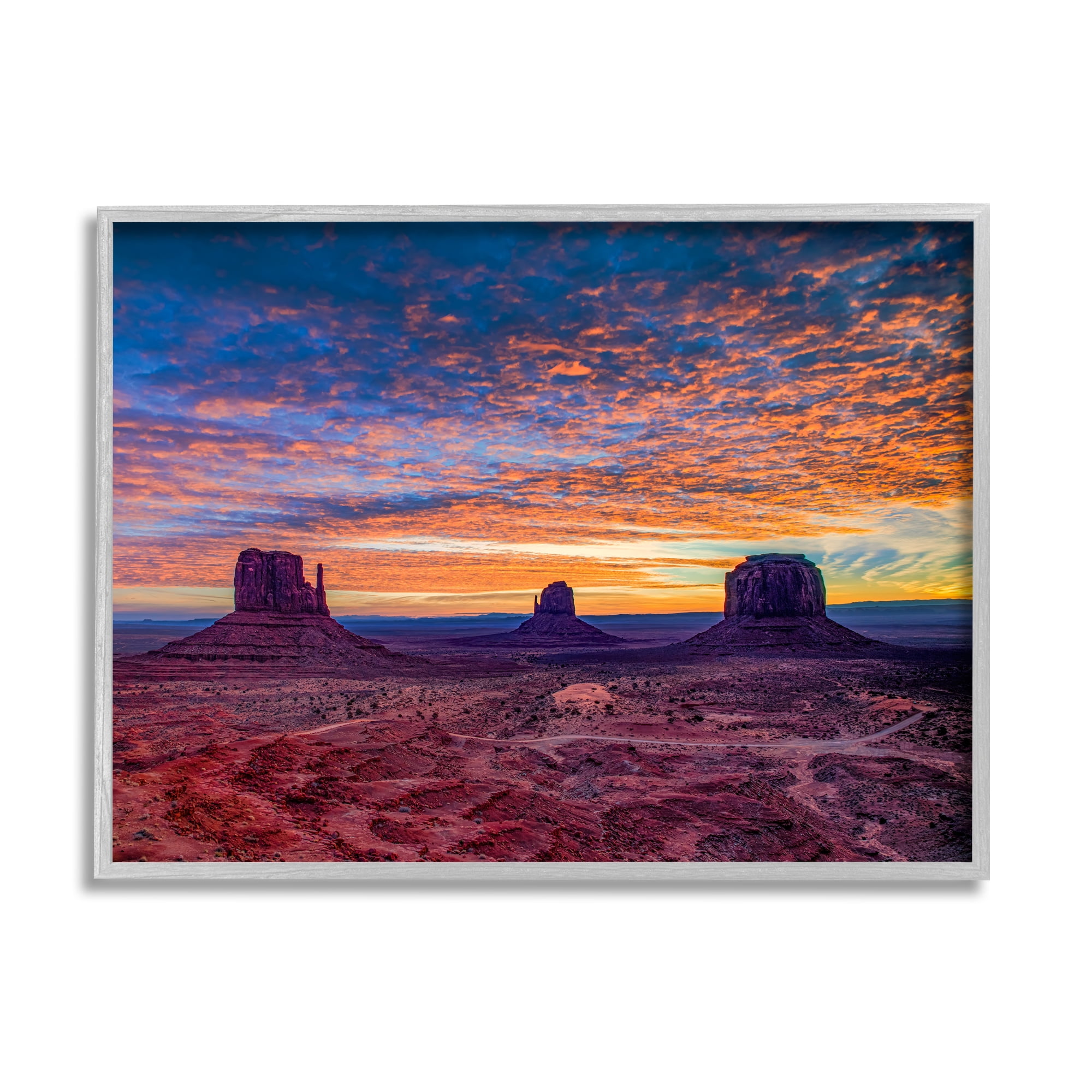 Stupell Industries Mesa Buttes Desert Canyon Radiant Orange Sunset Photograph Gray Framed Art Print Wall Art, Design by Andy Crawford Photography