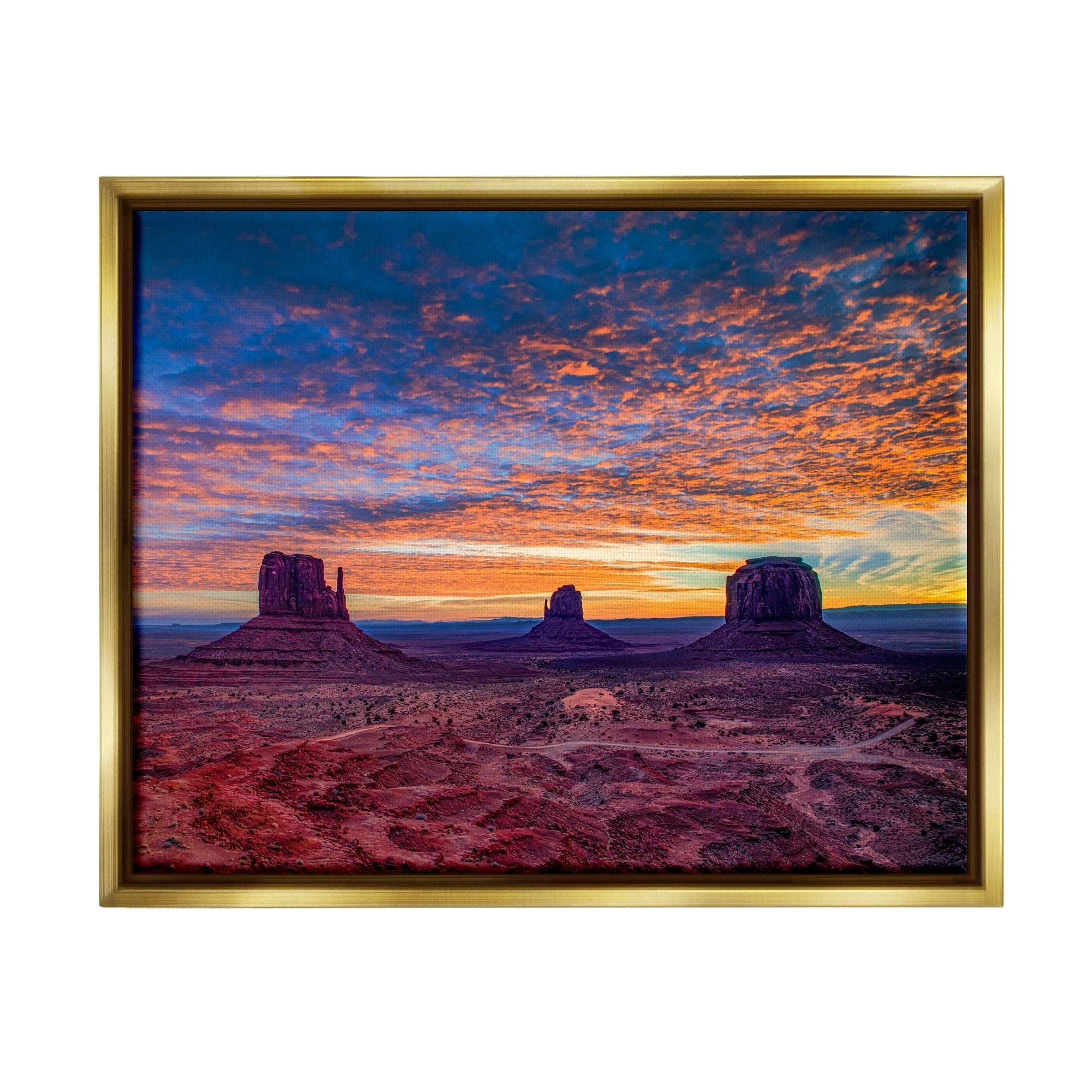 Stupell Industries Mesa Buttes Desert Canyon Radiant Orange Sunset Photograph Metallic Gold Floating Framed Canvas Print Wall Art, Design by Andy Crawford Photography