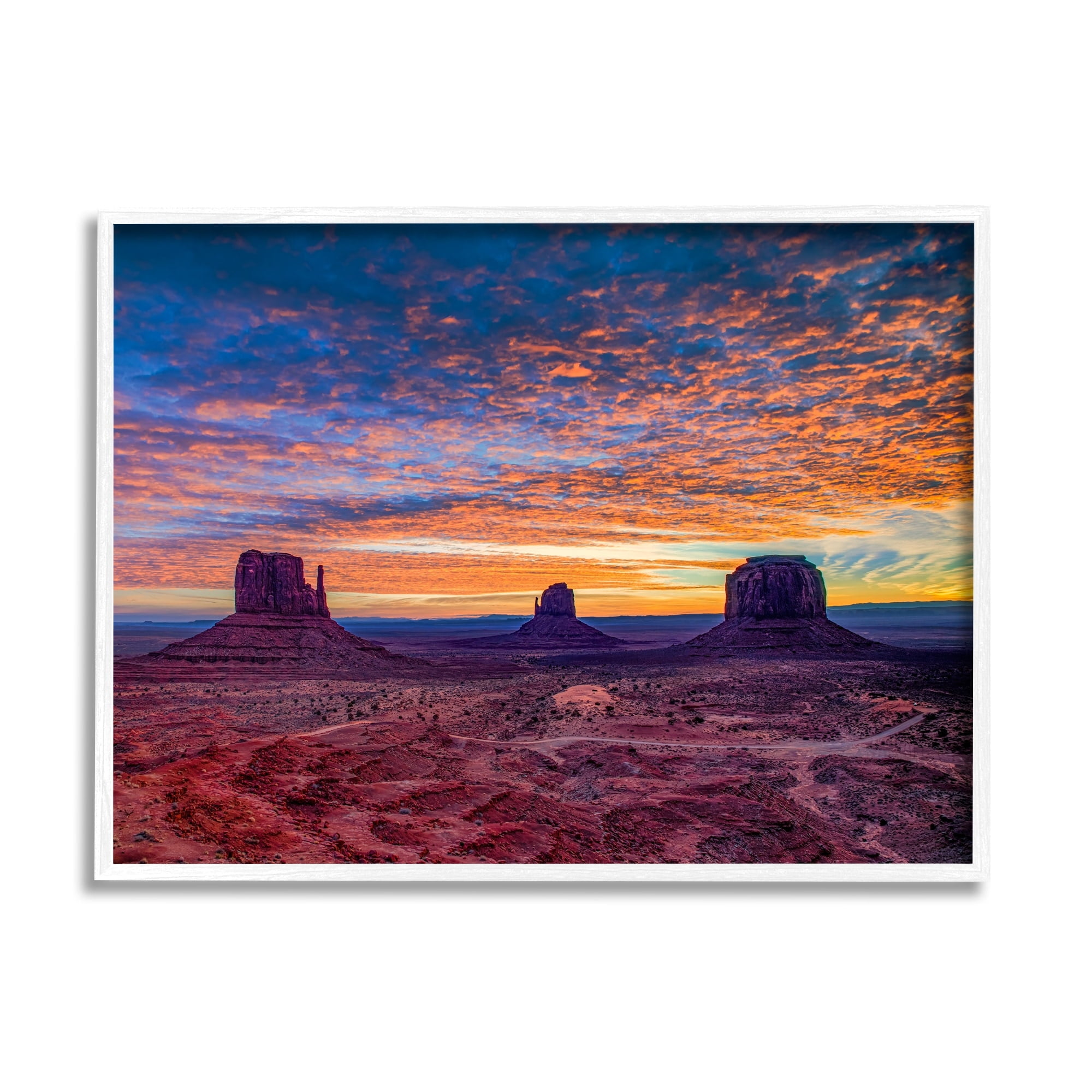 Stupell Industries Mesa Buttes Desert Canyon Radiant Orange Sunset Photograph White Framed Art Print Wall Art, Design by Andy Crawford Photography