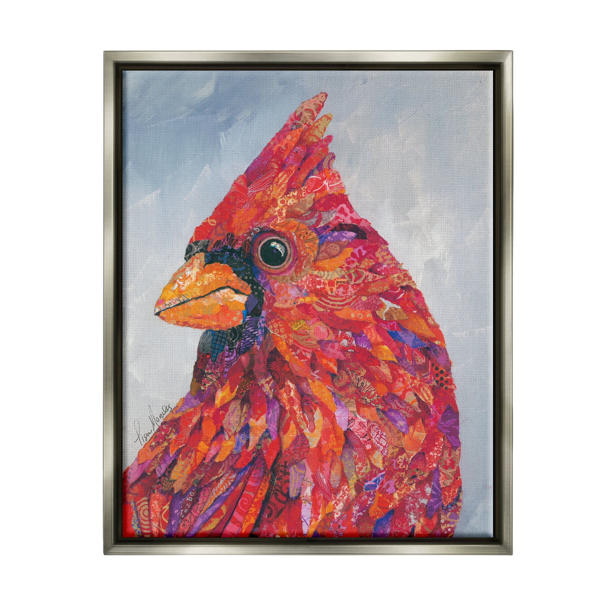 Stupell Industries The Messenger Red Cardinal Layered Collage Bird Painting Painting Luster Gray Floating Framed Canvas Print Wall Art, Design by Lisa Morales