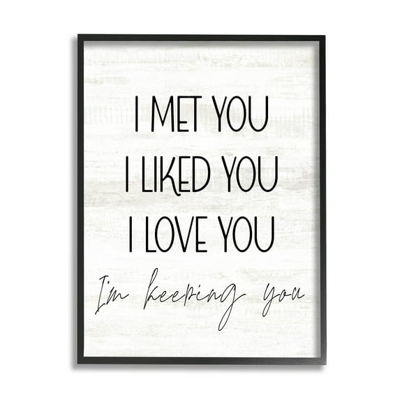 Stupell Industries Met Liked Love You Romantic Graphic Art Black Framed Art Print Wall Art, Design by Lil' Rue