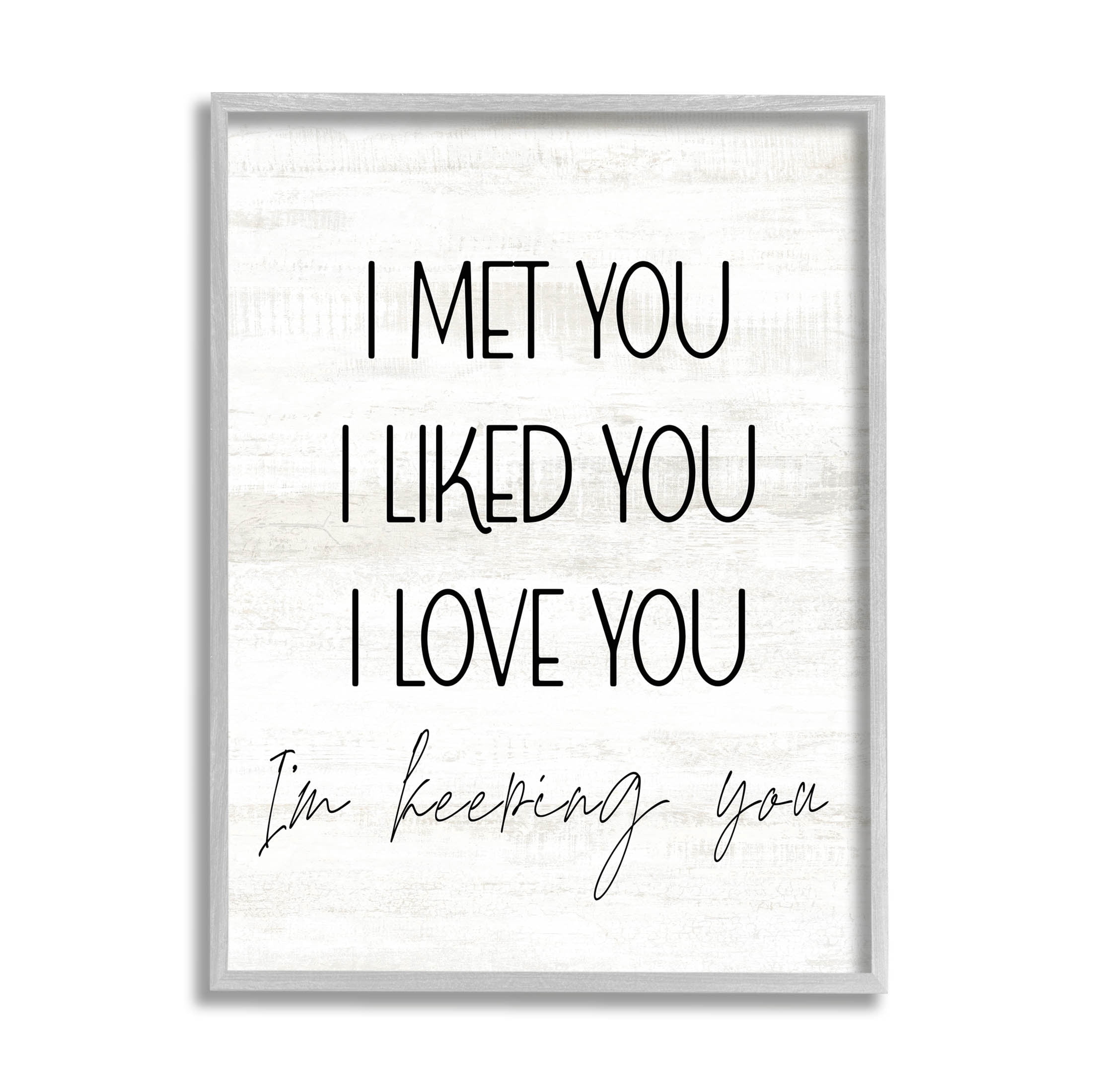Stupell Industries Met Liked Love You Romantic Graphic Art Gray Framed Art Print Wall Art, Design by Lil' Rue