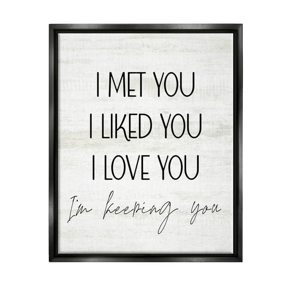 Stupell Industries Met Liked Love You Romantic Graphic Art Jet Black Floating Framed Canvas Print Wall Art, Design by Lil' Rue