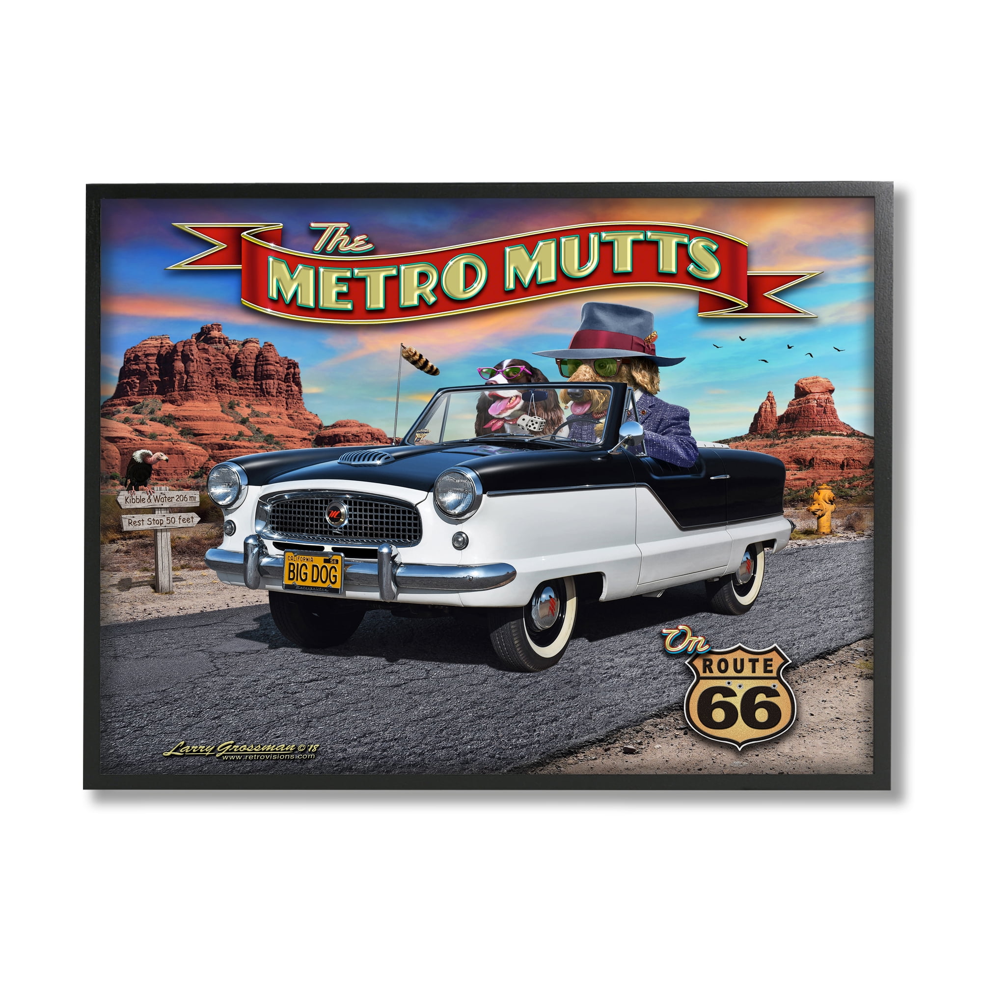 Stupell Industries Metro Mutts Vintage Car Transportation Painting Black Framed Art Print Wall Art, 30 x 24