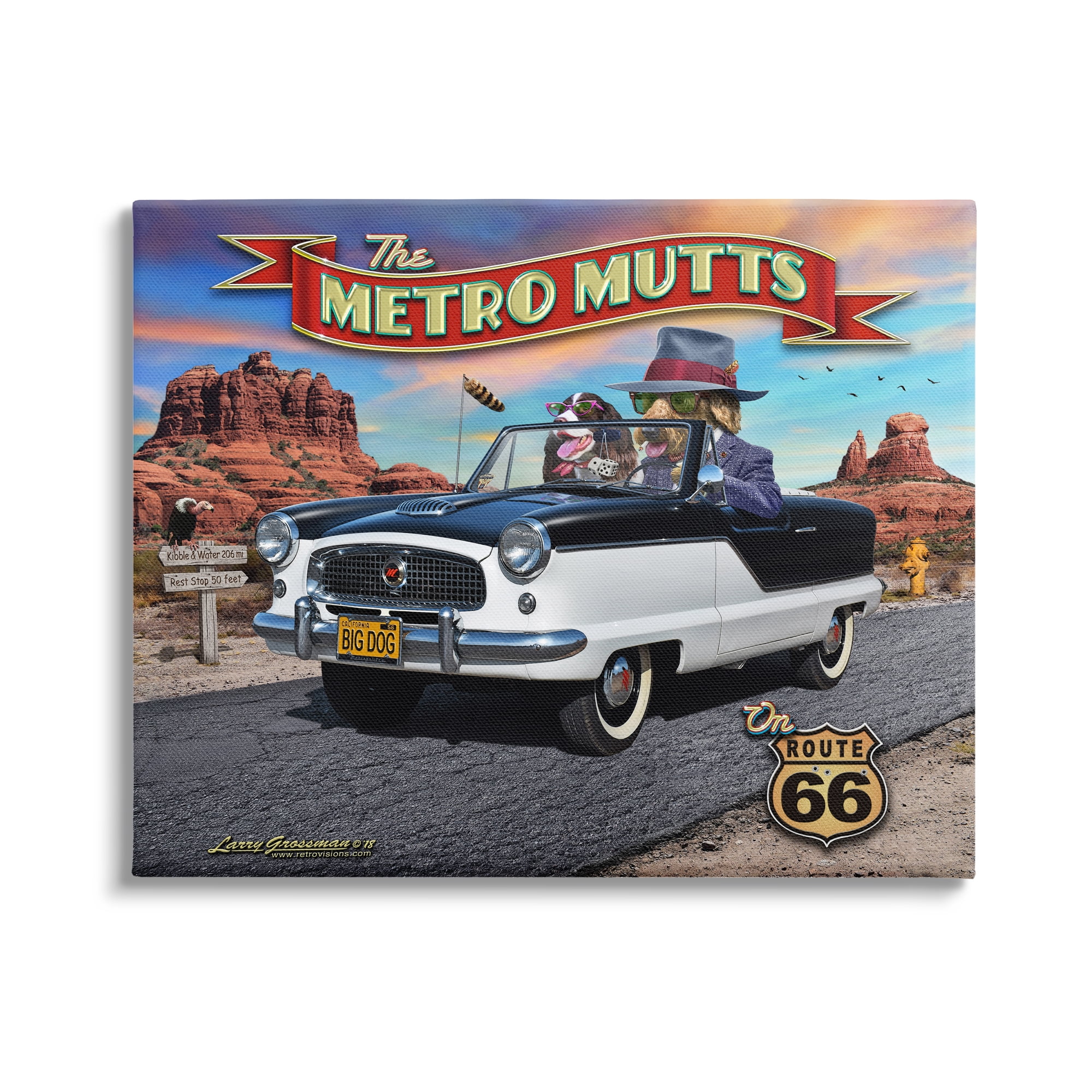 Stupell Industries Metro Mutts Vintage Car Transportation Painting Gallery Wrapped Canvas Art Print Wall Art, 40 x 30