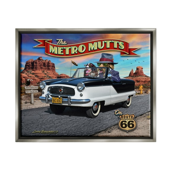 Stupell Industries Metro Mutts Vintage Car Transportation Painting Gray Floater Framed Canvas Art Print Wall Art, 31 x 25