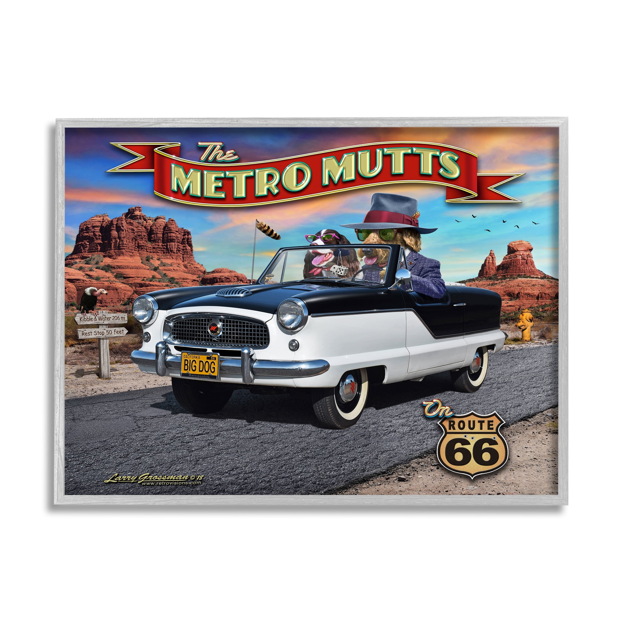 Stupell Industries Metro Mutts Vintage Car Transportation Painting Gray Framed Art Print Wall Art, 20 x 16