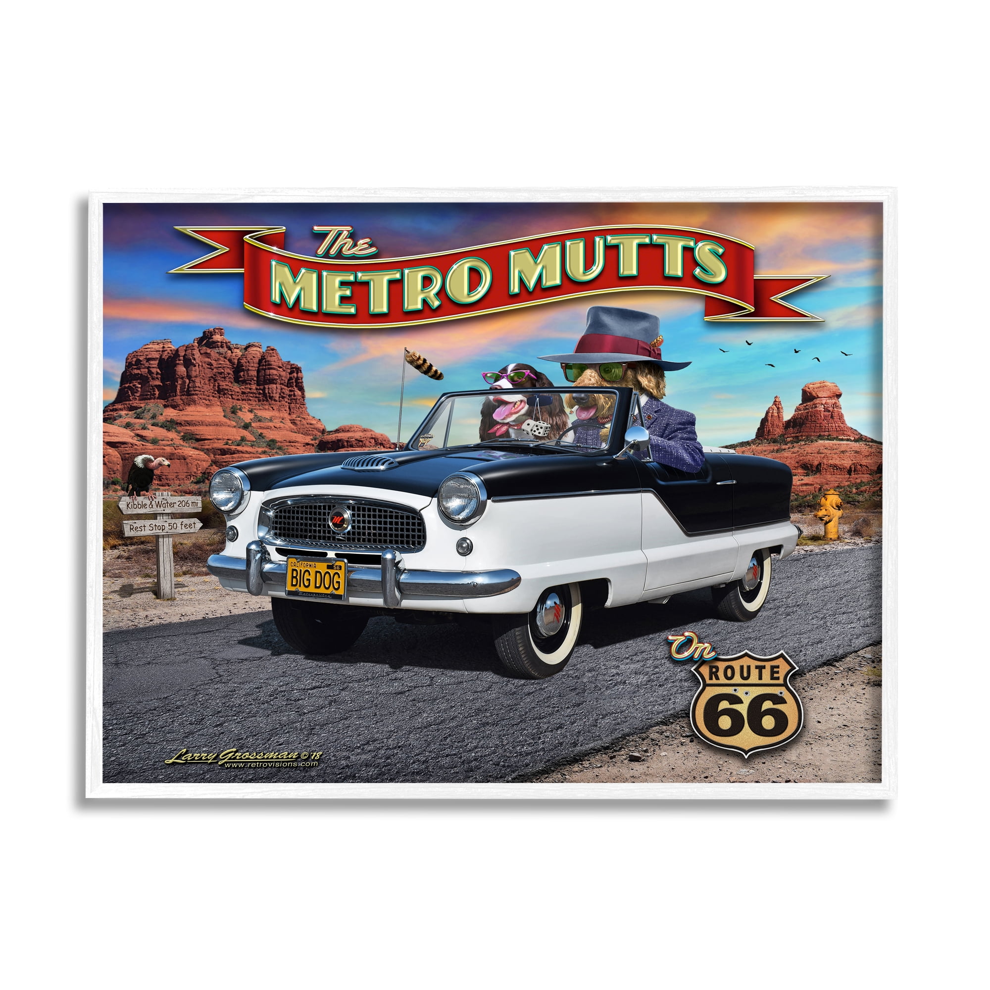 Stupell Industries Metro Mutts Vintage Car Transportation Painting White Framed Art Print Wall Art, 30 x 24