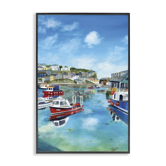 Stupell Industries Mevagissey Harbor Reflections Black Framed Giclee Art design by Georgie Harrison, 18 x 12
