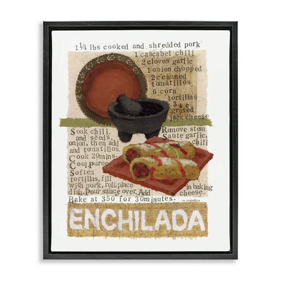 Stupell Industries Mexican Enchilada Recipe Food & Beverage Painting Black Floater Framed Art Print Wall Art, 17 x 21