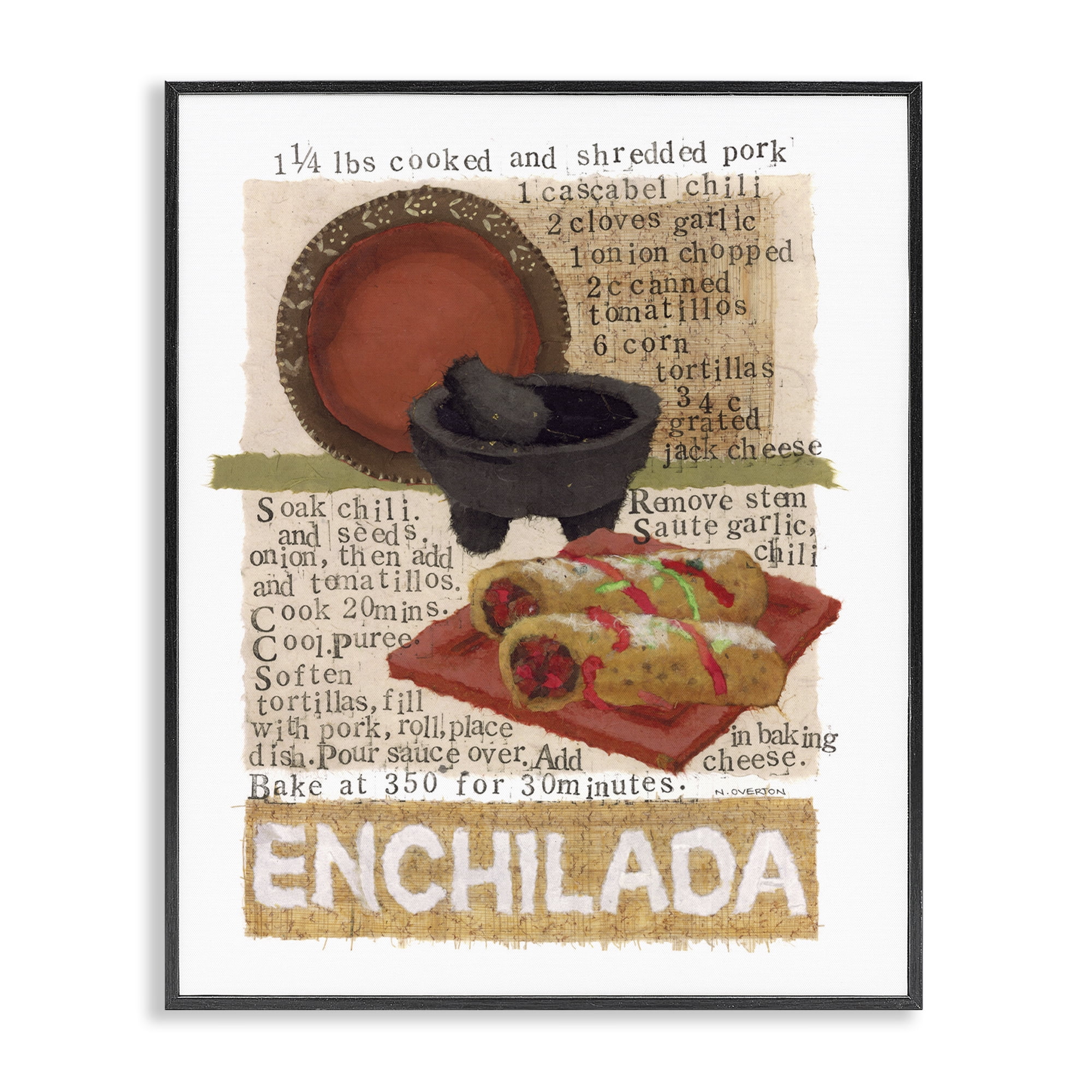 Stupell Industries Mexican Enchilada Recipe Food & Beverage Painting Black Framed Art Print Wall Art, 16 x 20