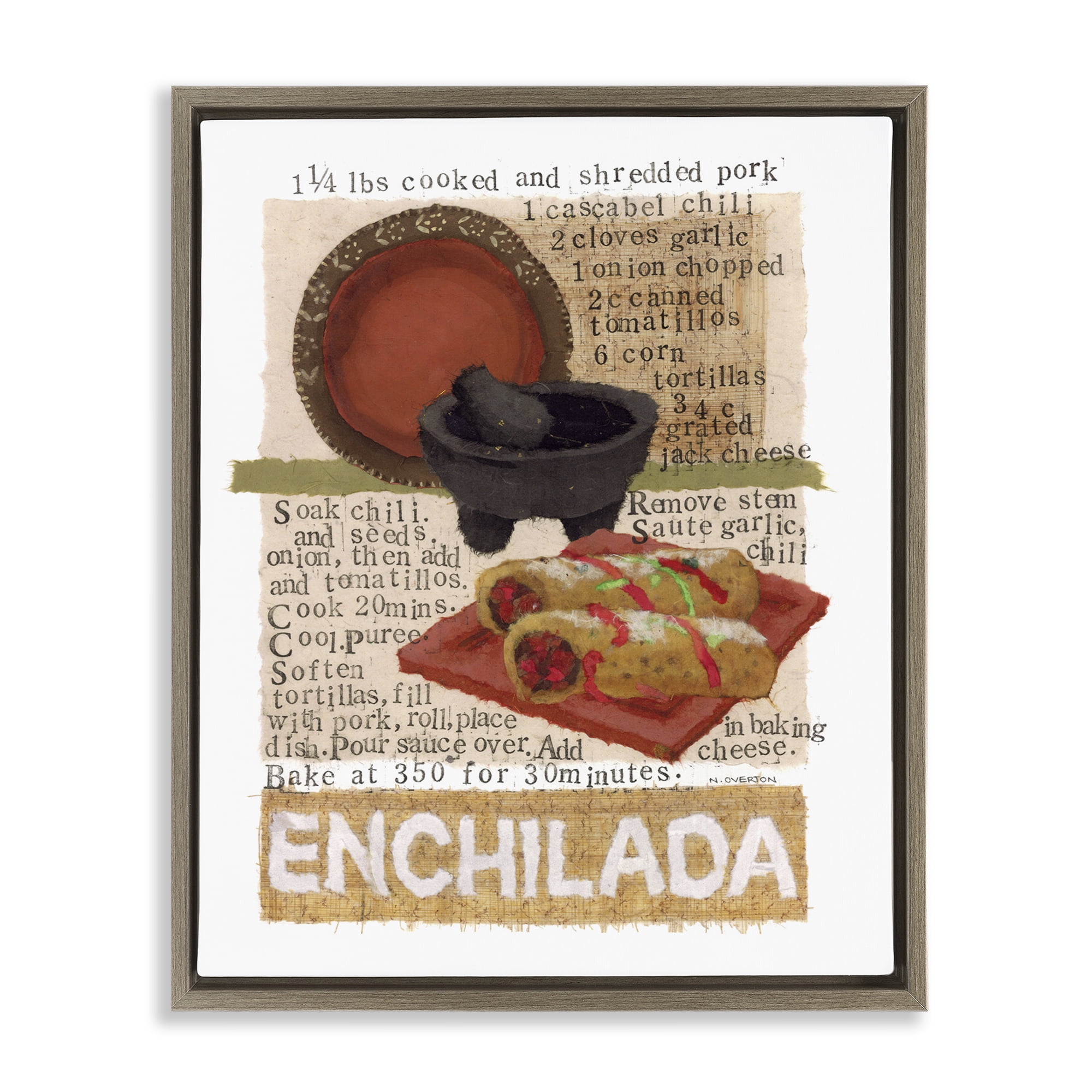 Stupell Industries Mexican Enchilada Recipe Food & Beverage Painting Brown Floater Framed Art Print Wall Art, 17 x 21