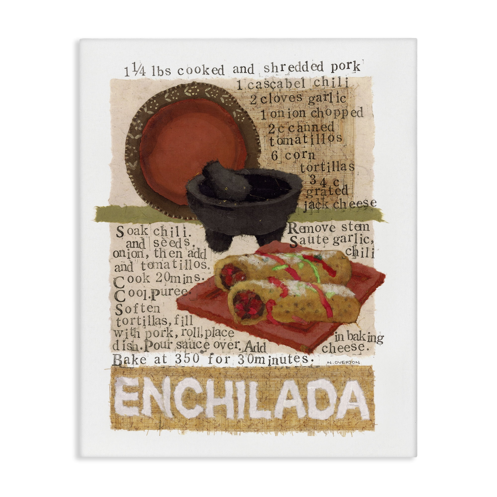 Stupell Industries Mexican Enchilada Recipe Food & Beverage Painting Gallery Wrapped Canvas Art Print Wall Art, 24 x 30