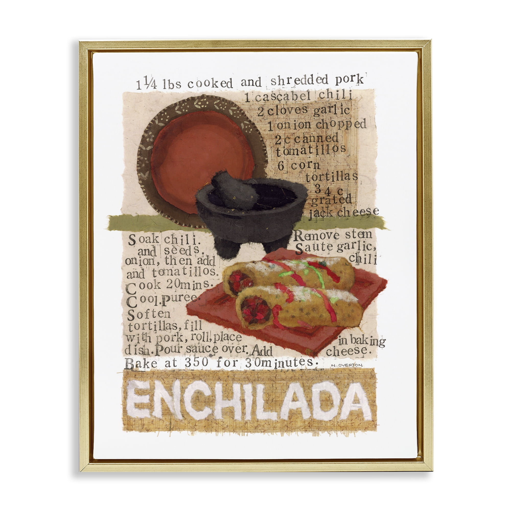 Stupell Industries Mexican Enchilada Recipe Food & Beverage Painting Gold Floater Framed Art Print Wall Art, 17 x 21