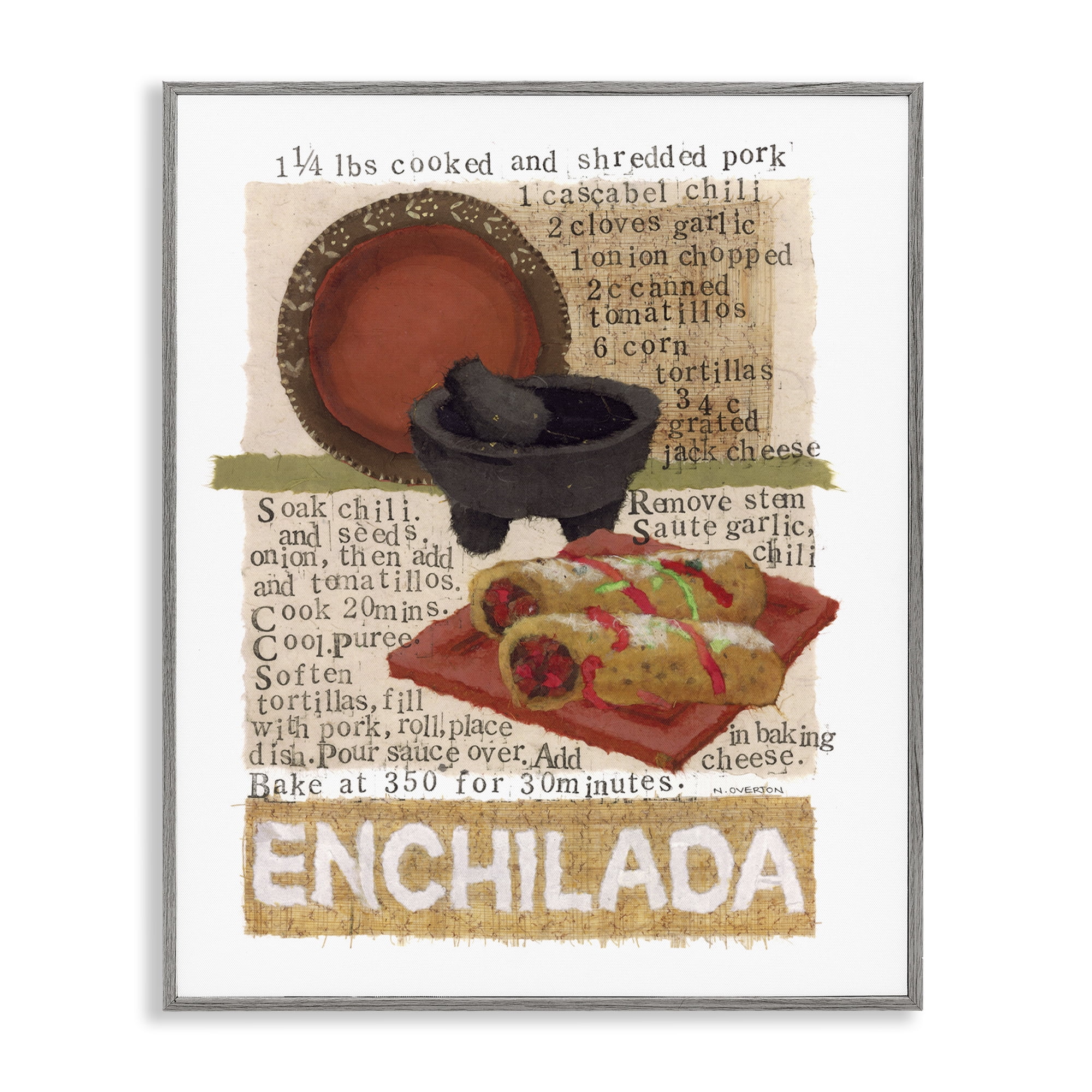 Stupell Industries Mexican Enchilada Recipe Food & Beverage Painting Gray Framed Art Print Wall Art, 16 x 20