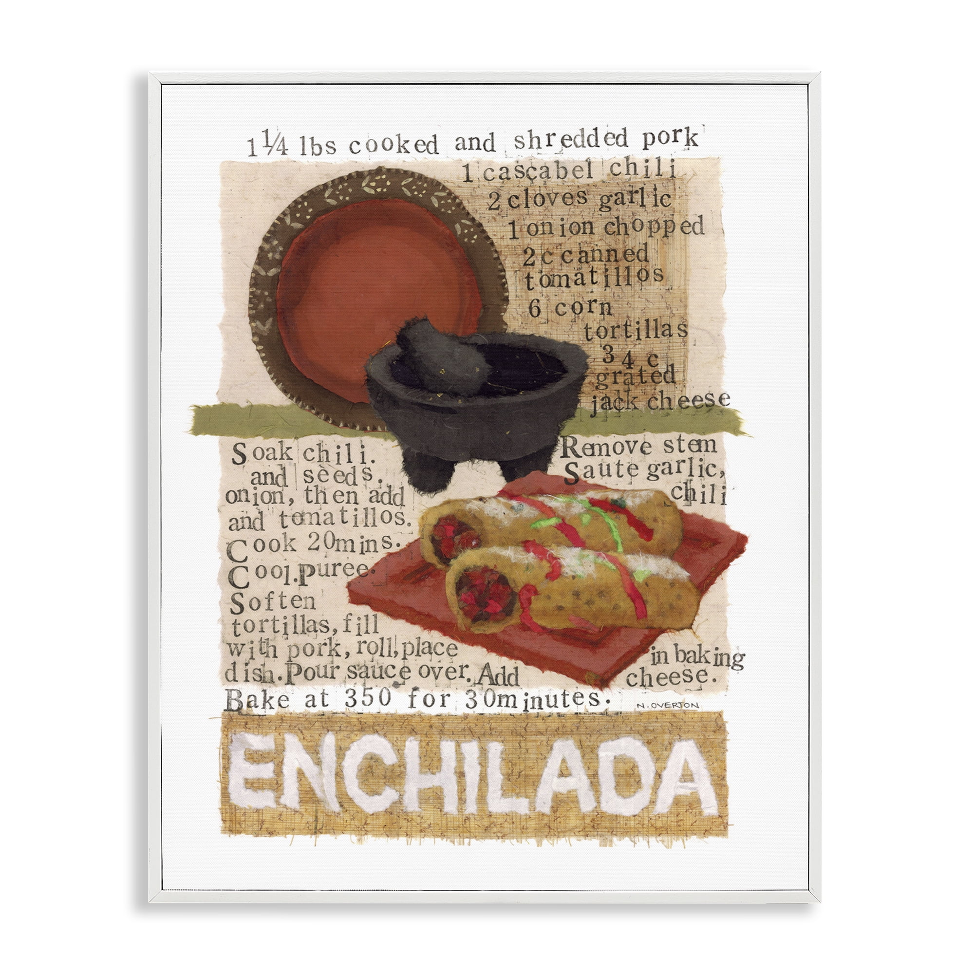Stupell Industries Mexican Enchilada Recipe Food & Beverage Painting White Framed Art Print Wall Art, 16 x 20