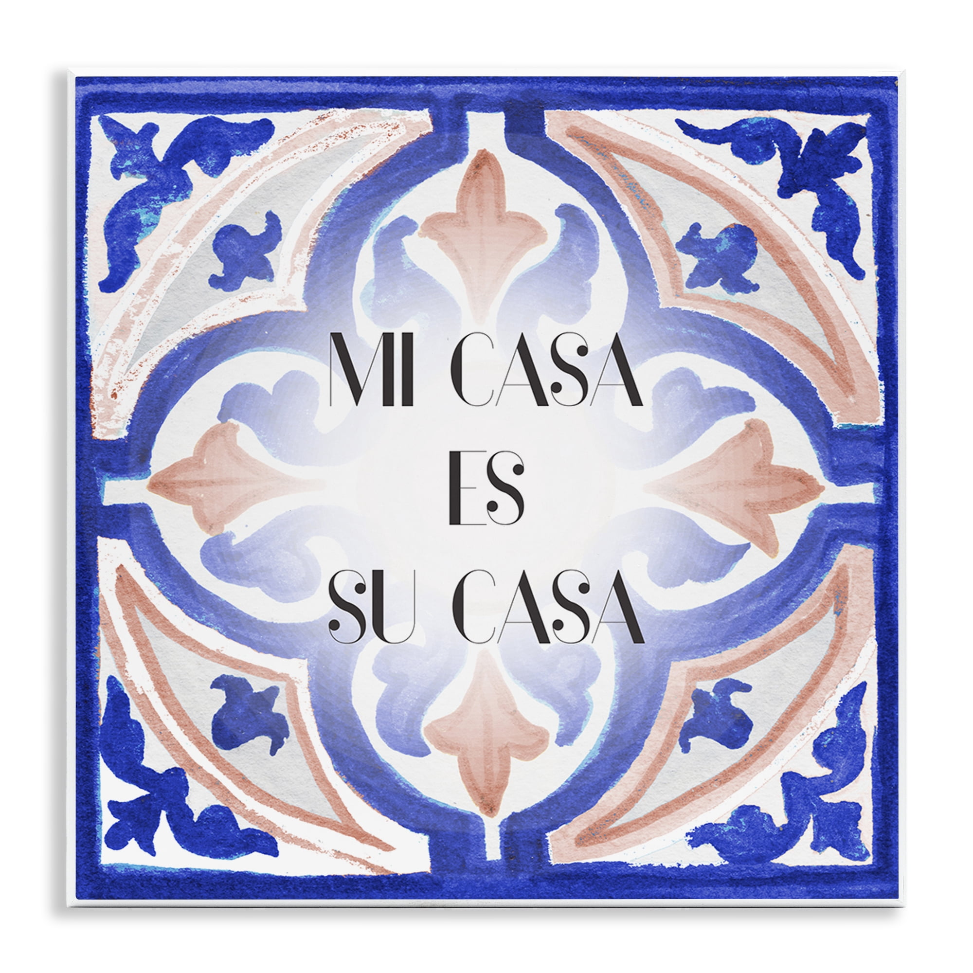 Stupell Industries Mi Casa Azulejos Tropicales Inspirational Quotes & Sayings Painting Unframed Art Print Wall Art, 12 x 12