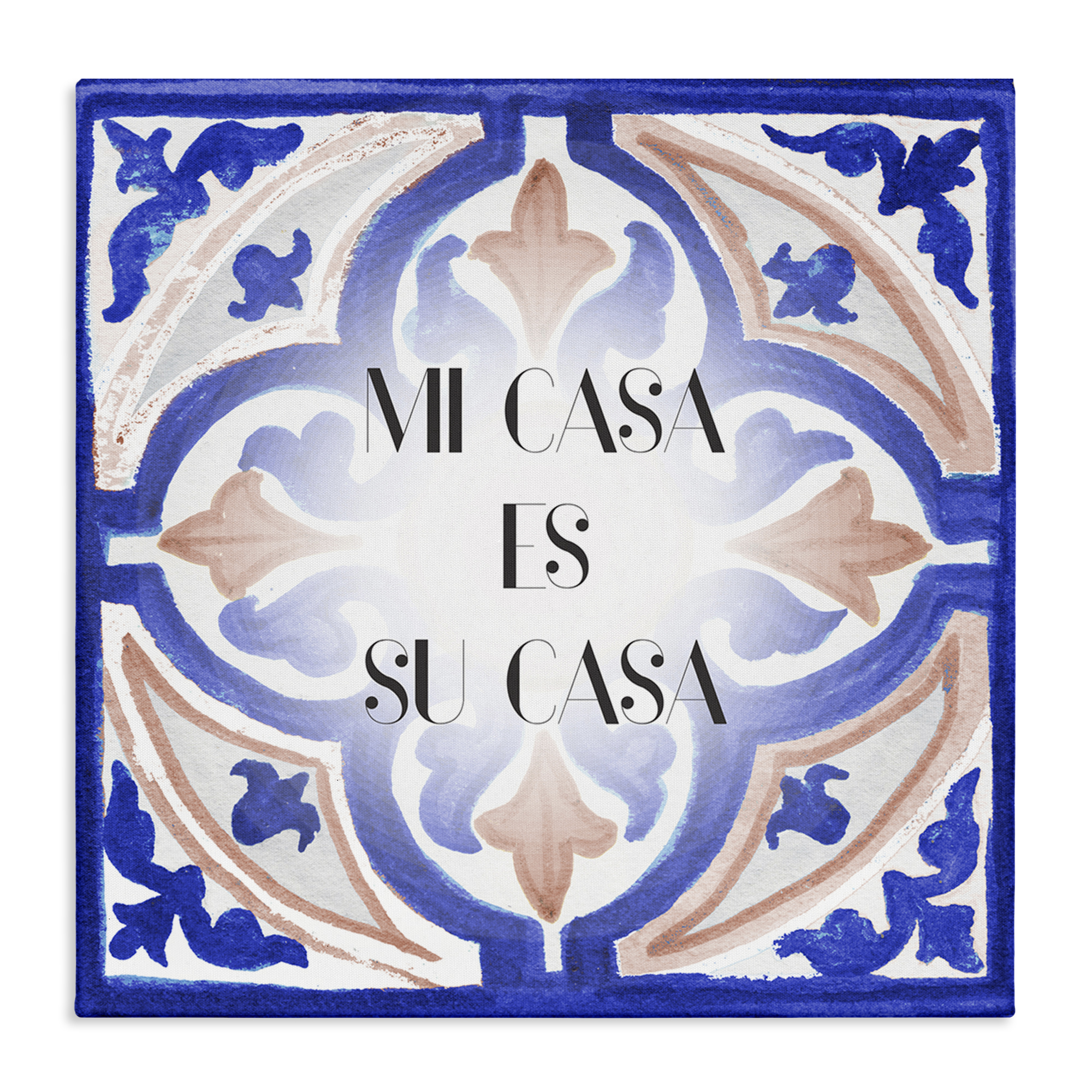 Stupell Industries Mi Casa Azulejos Tropicales Inspirational Quotes & Sayings Painting Wrapped Canvas Art Print Wall Art, 36 x 36